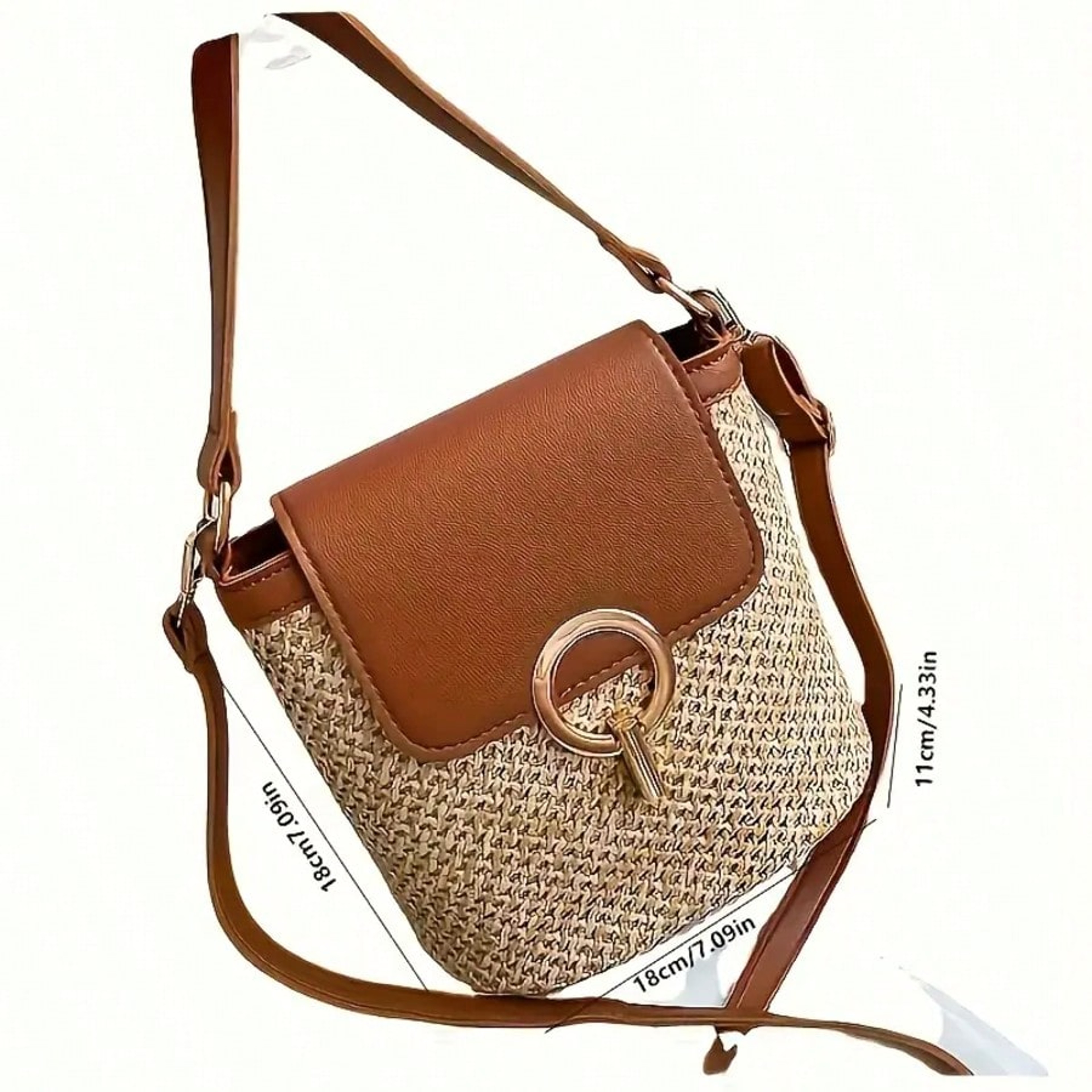 Coastal Chic Woven Crossbody Bag with Adjustable Strap & Golden Locks – view 2