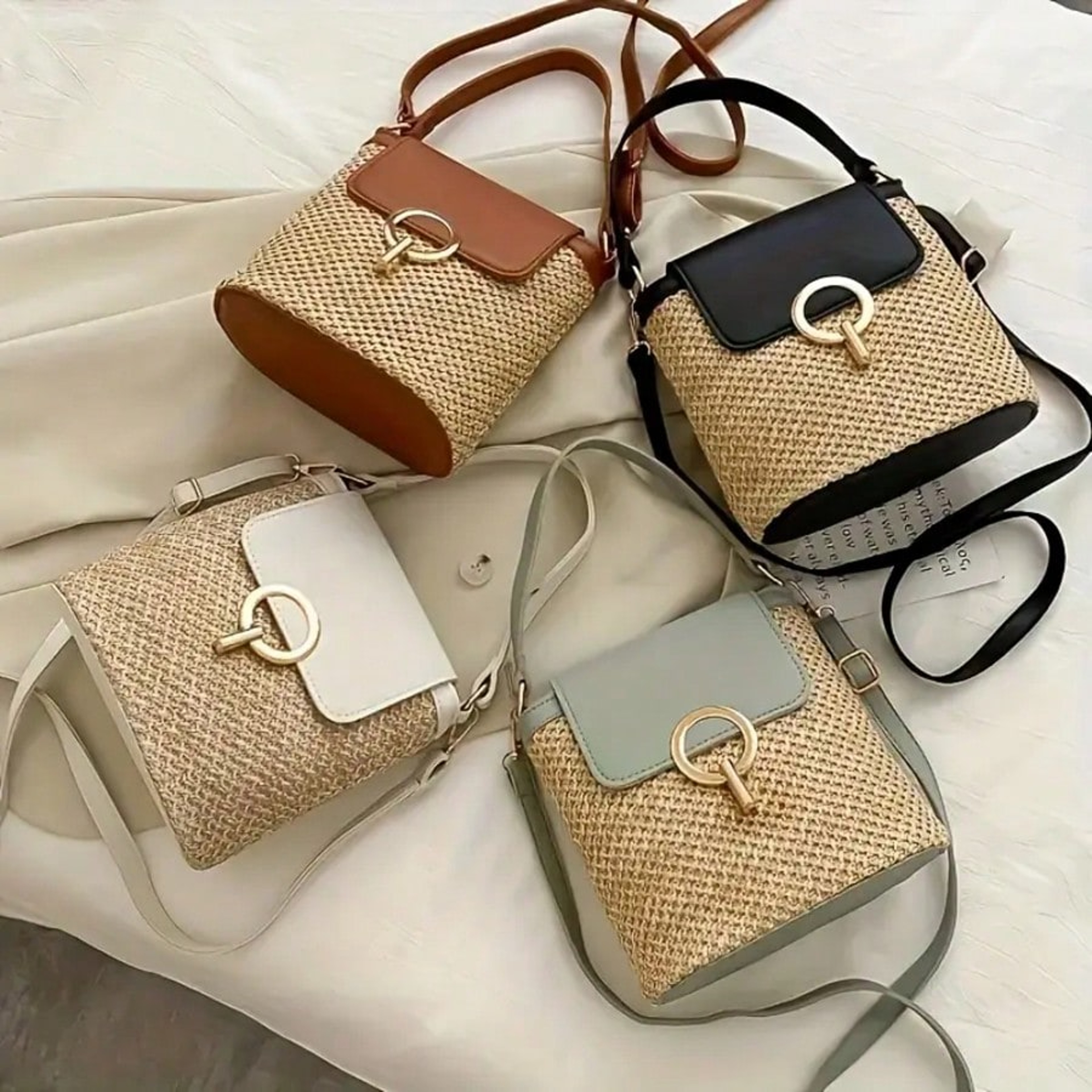 Coastal Chic Woven Crossbody Bag with Adjustable Strap & Golden Locks – view 6