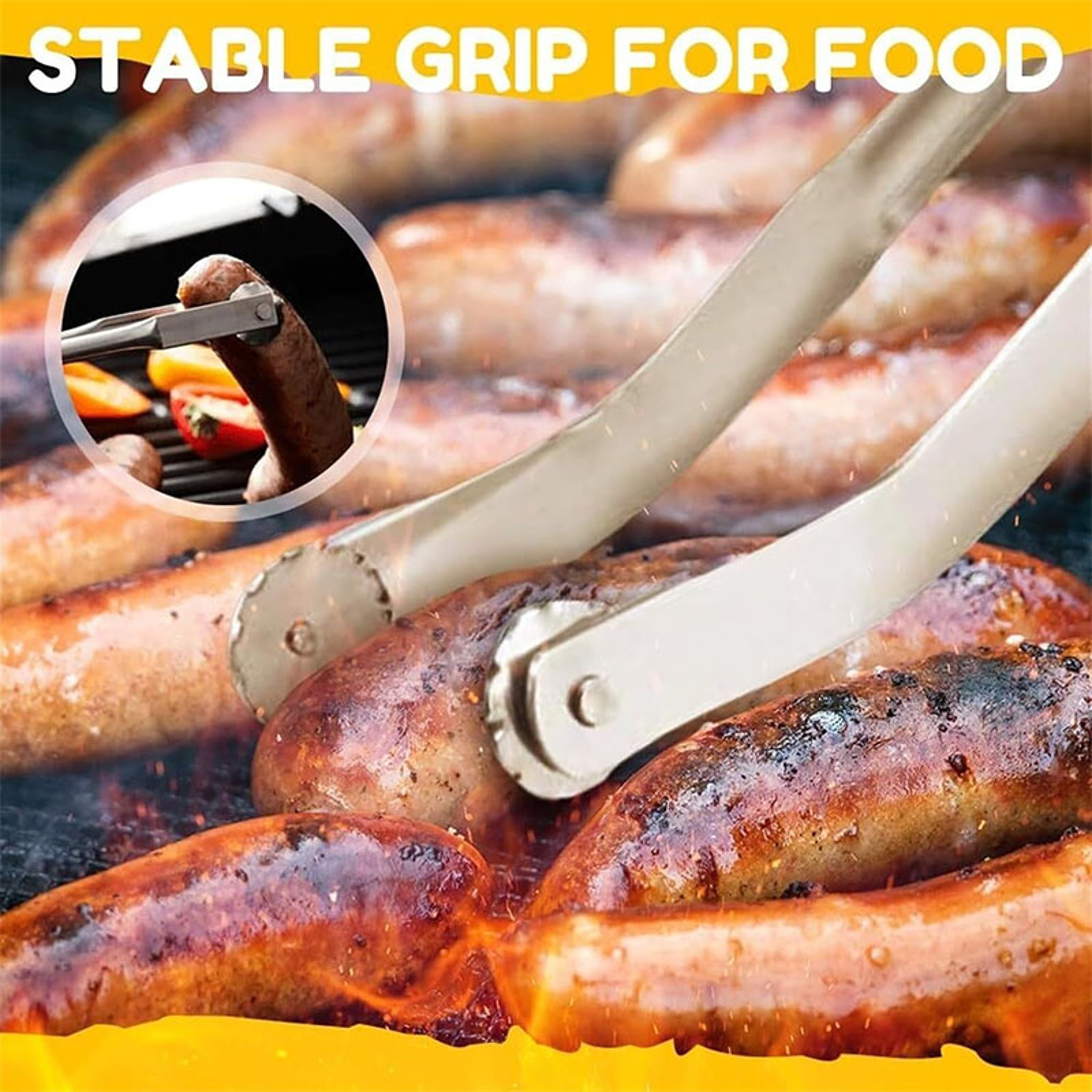 BBQ Sausage Tongs Stainless Steel Grill Tongs For Hot Dogs Sausages  Barbecue Cooking 4