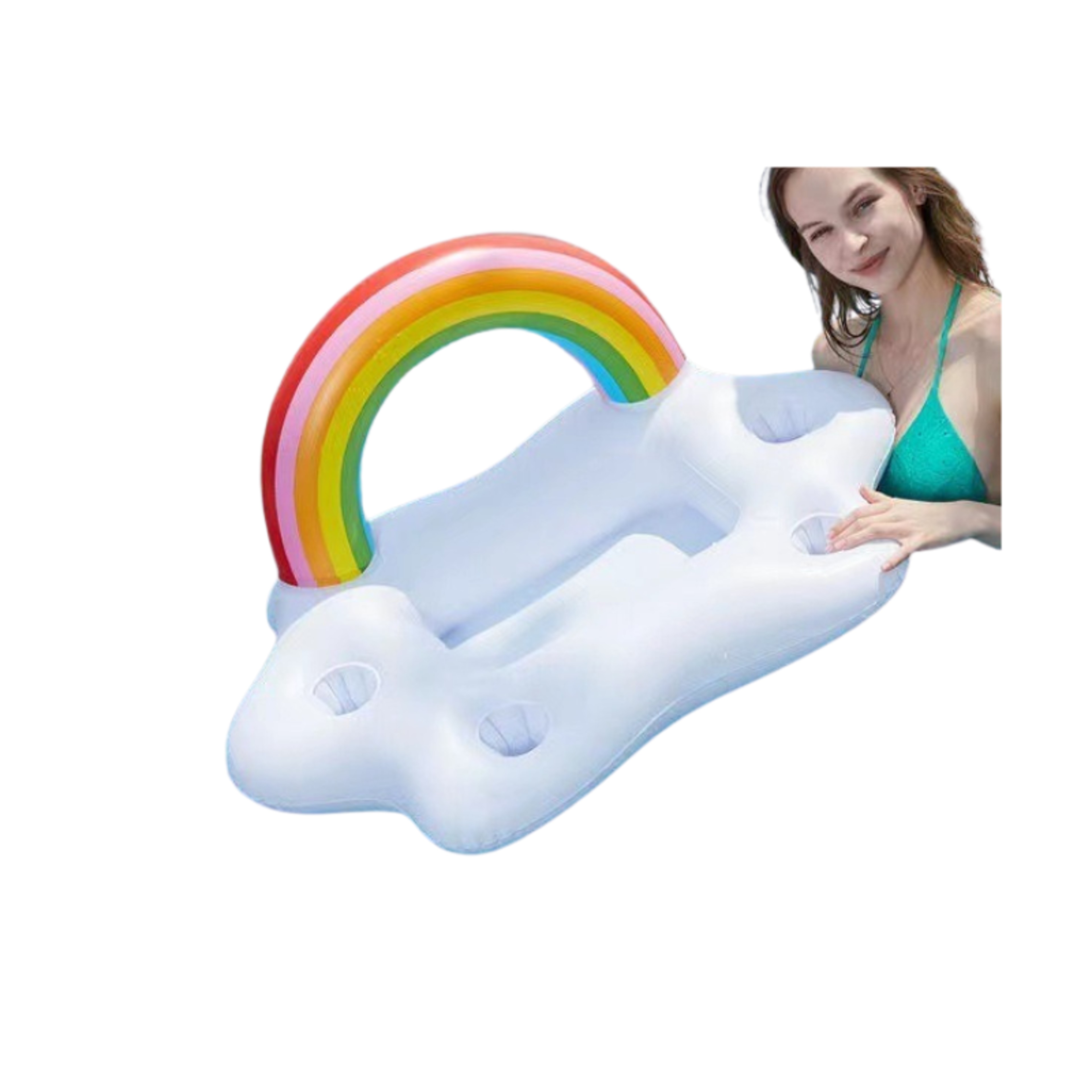 Inflatable Drink Holder Pool Float Cooler With Rainbow Cloud Palm Tree  Umbrella 8