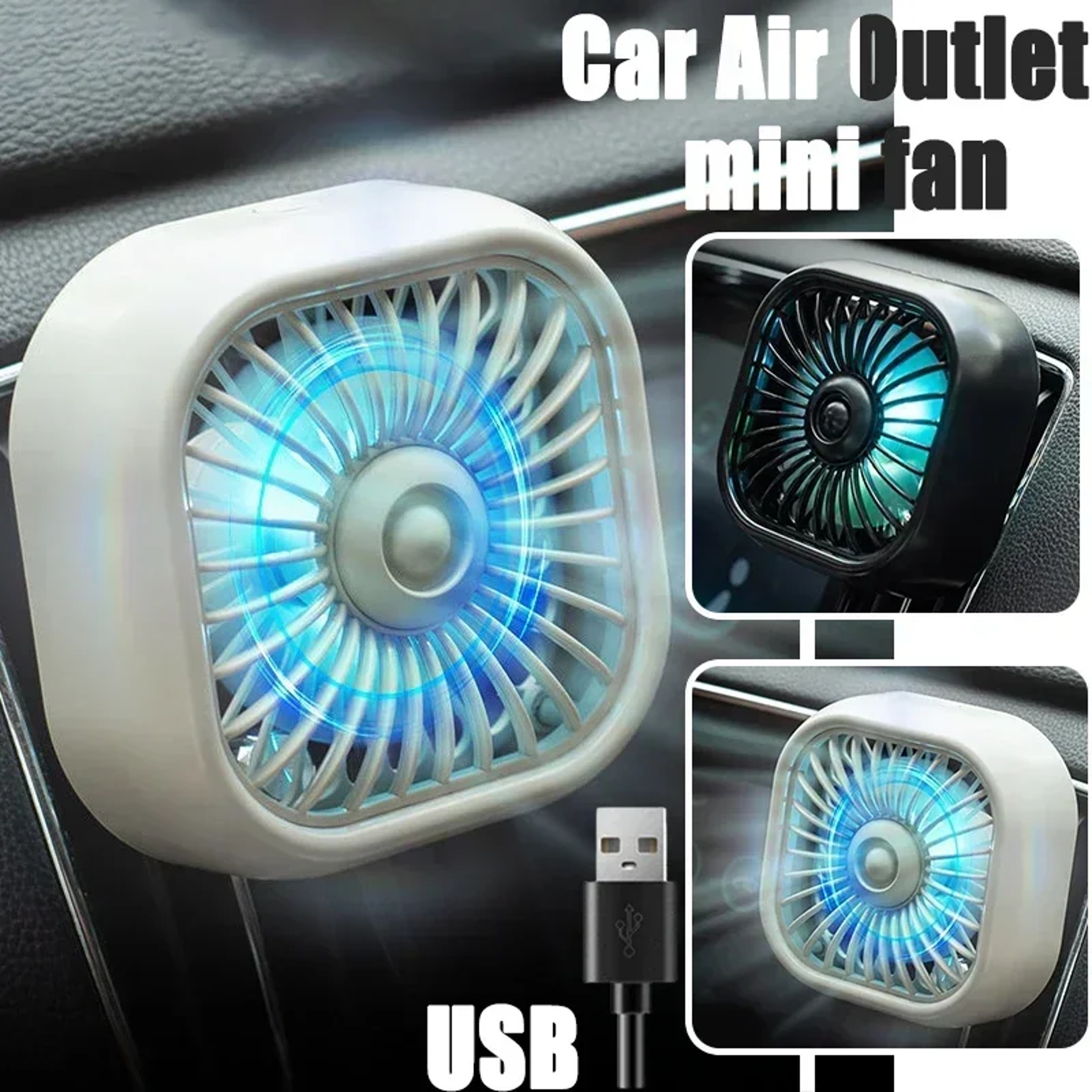 Portable Car Air Vent Fan USB Mini Cooling Fan With Colorful LED Lights  3 Speed Airflow 2