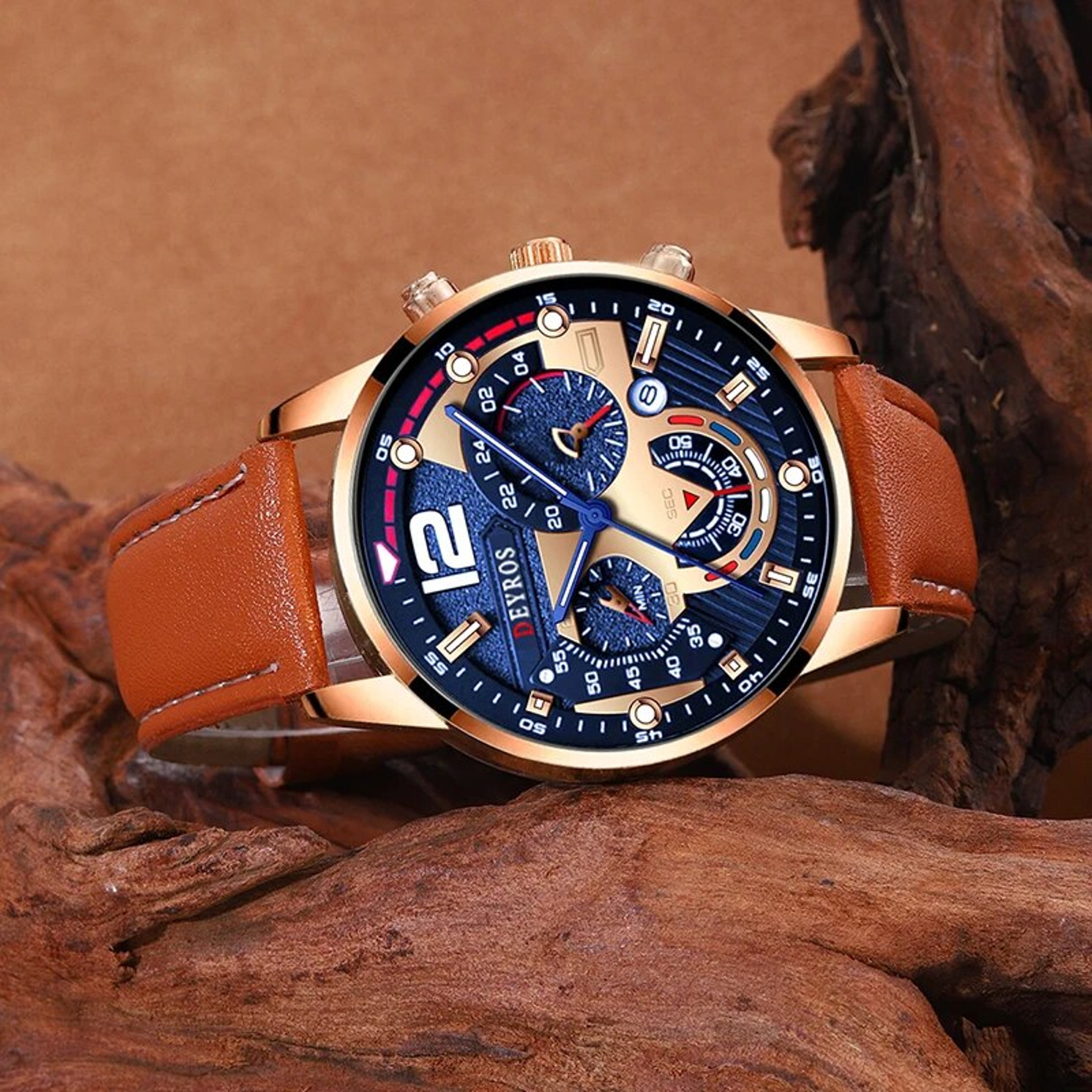 Prestige Mens Quartz Watch  Bracelet Set With Calendar Brown Leather Business Casual Watch 2