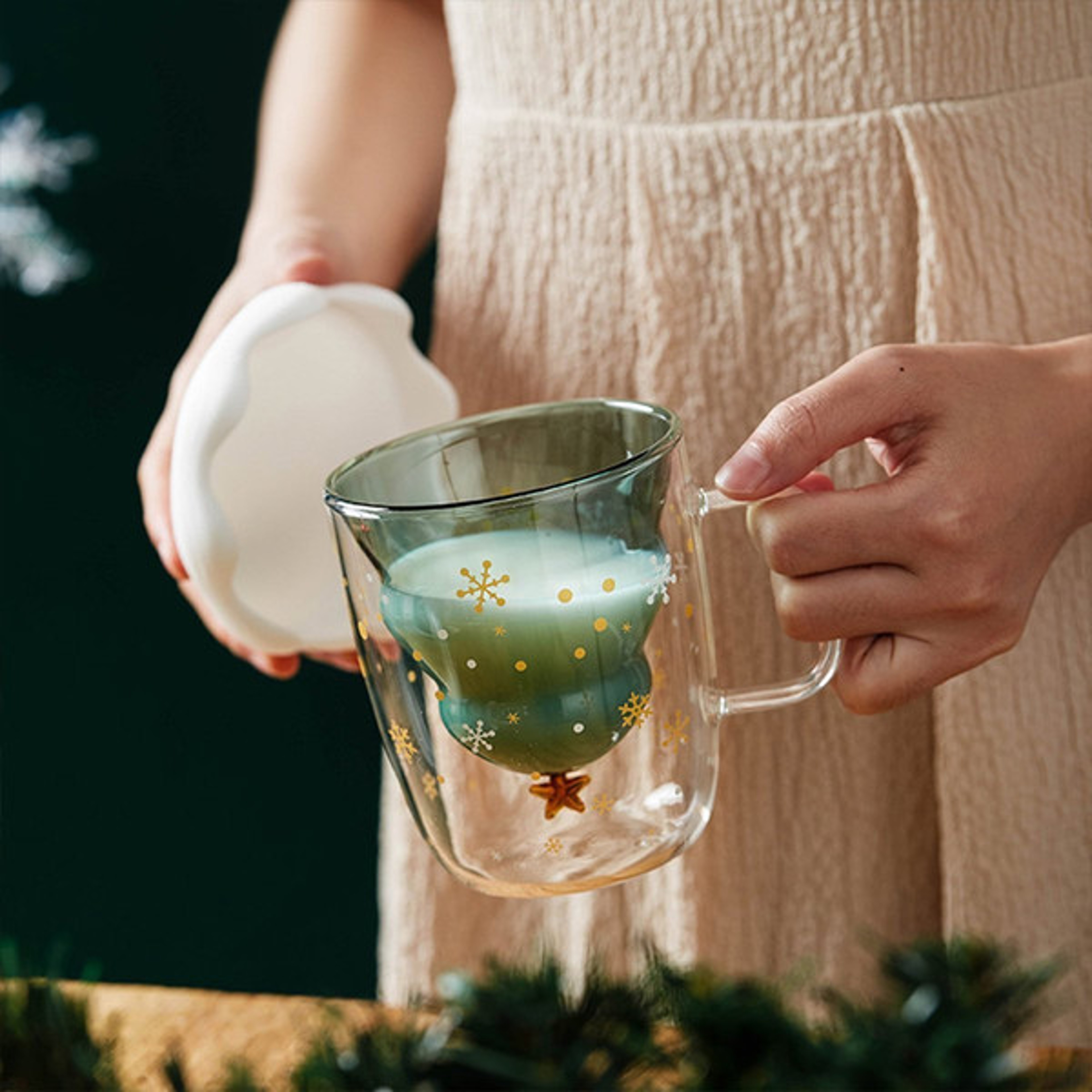 Christmas Tree Insulated Glass Coffee Mug 1