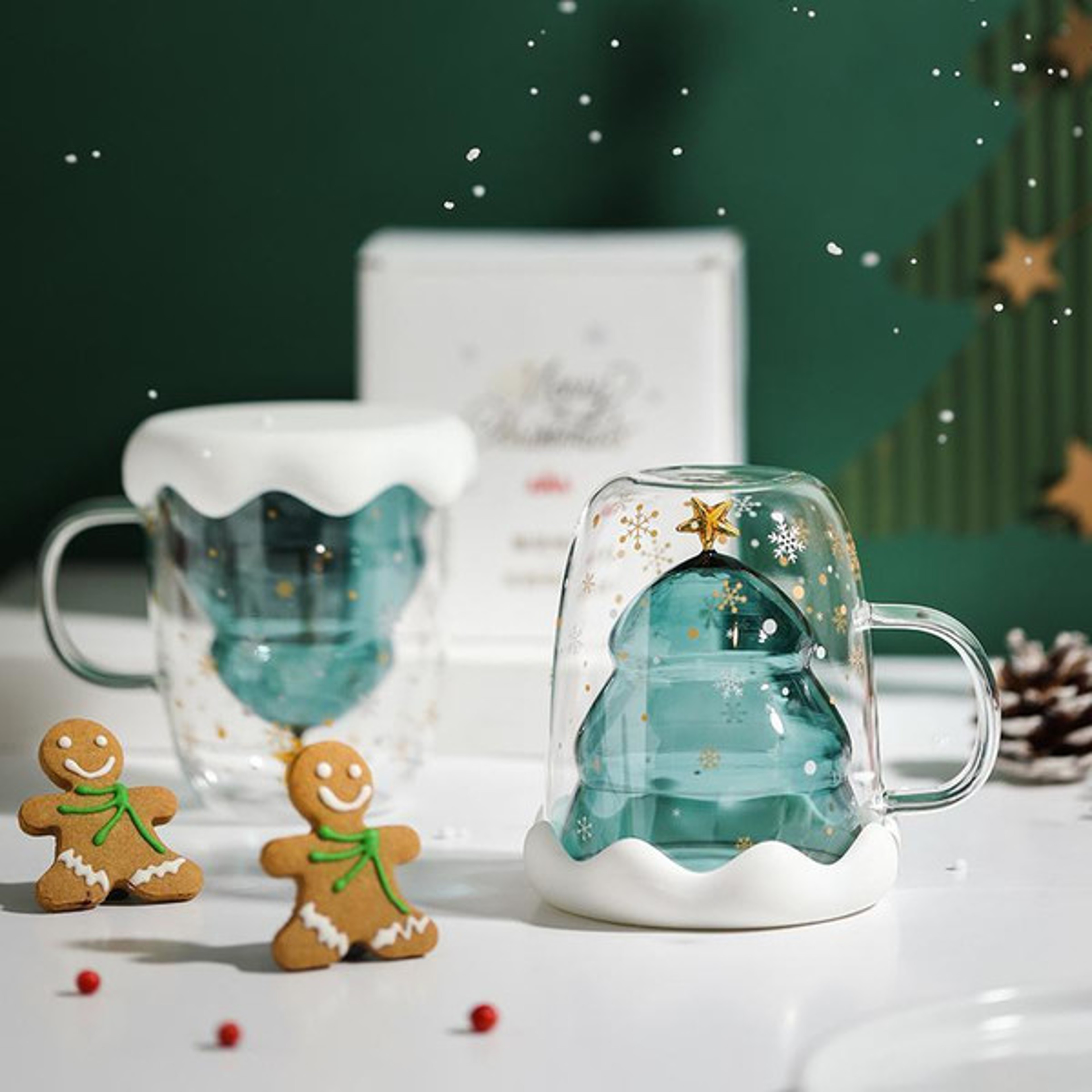 Christmas Tree Insulated Glass Coffee Mug 4