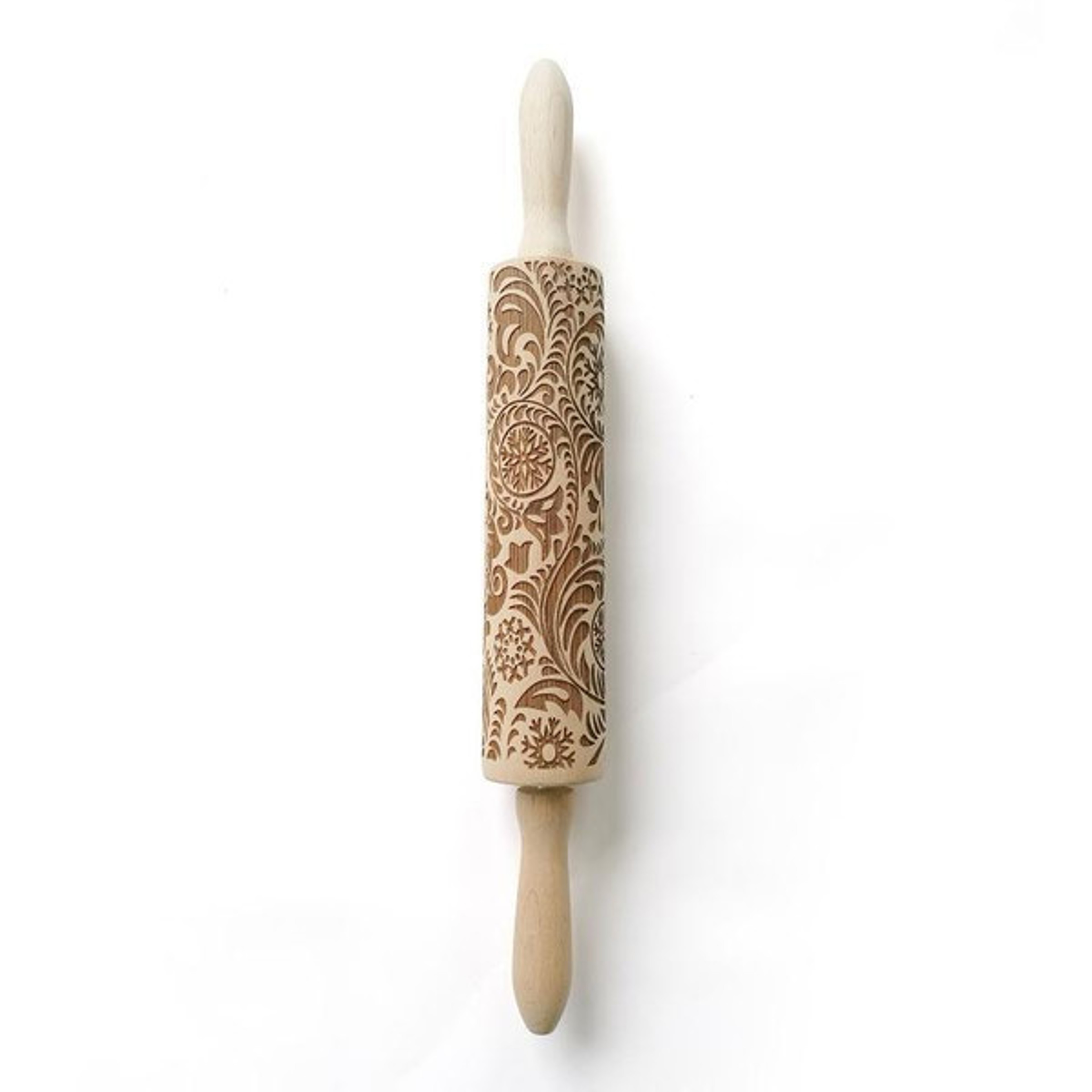 Christmas 3D Rolling Pin - Solid Maple Wood, Perfect for Holiday Baking, Great Gift for Bakers Snowflakes & Swirls
