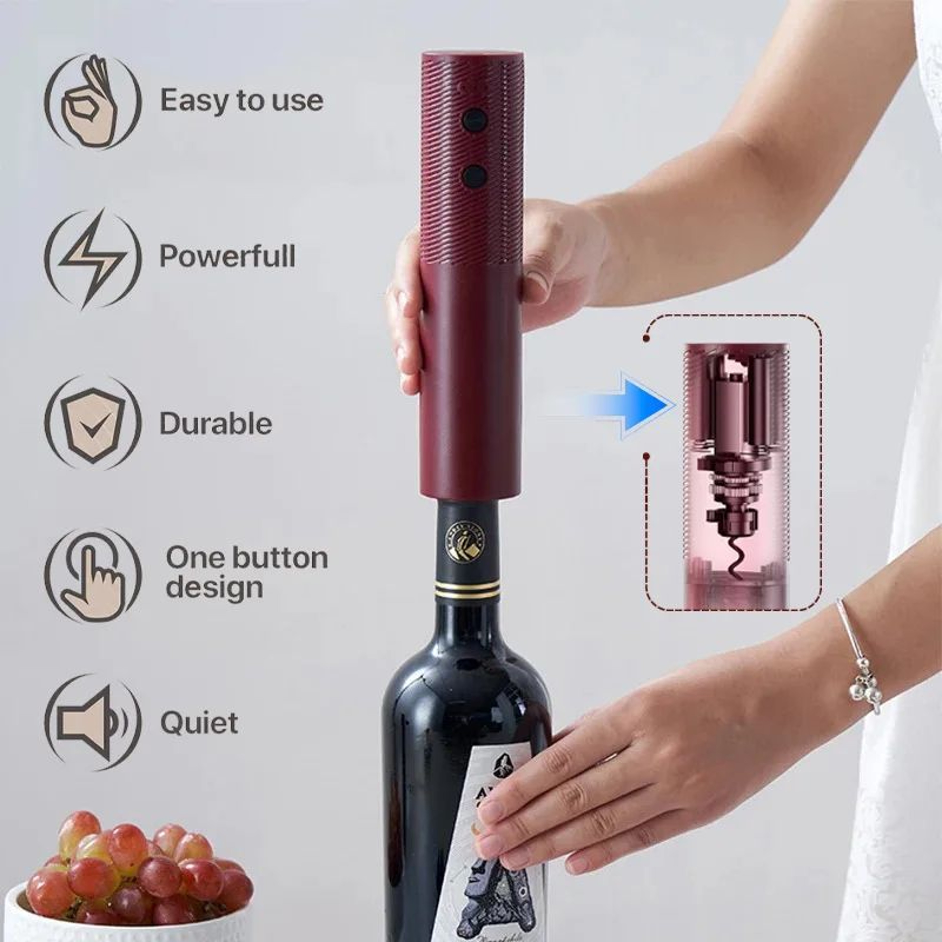 Electric Wine Bottle Opener Rechargeable Automatic Corkscrew With OneClick Button Portable And Cord 1