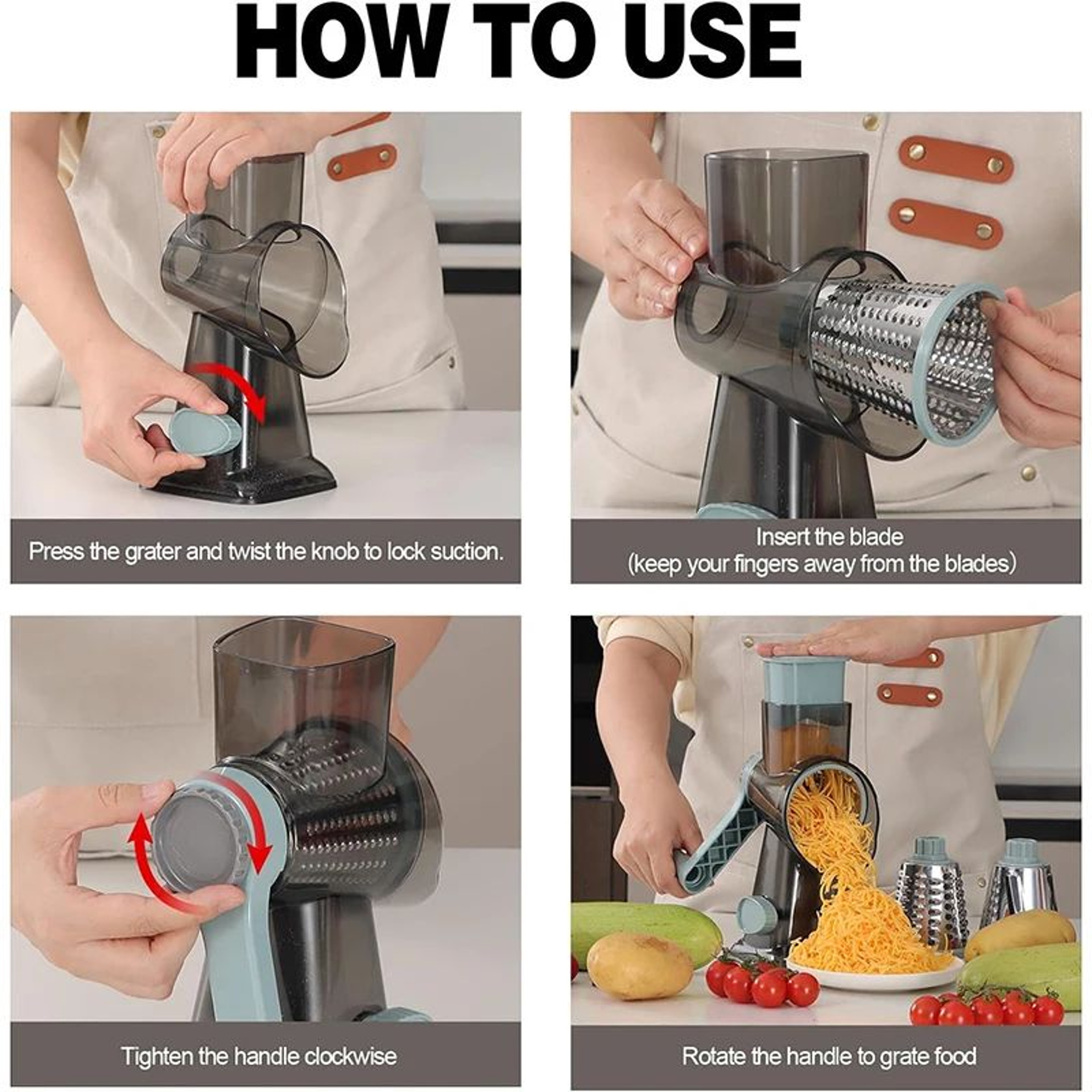 3 In 1 Rotary Cheese Grater Versatile Manual Vegetable Slicer  Peanut Nuts Grinder For Shredding  S 4