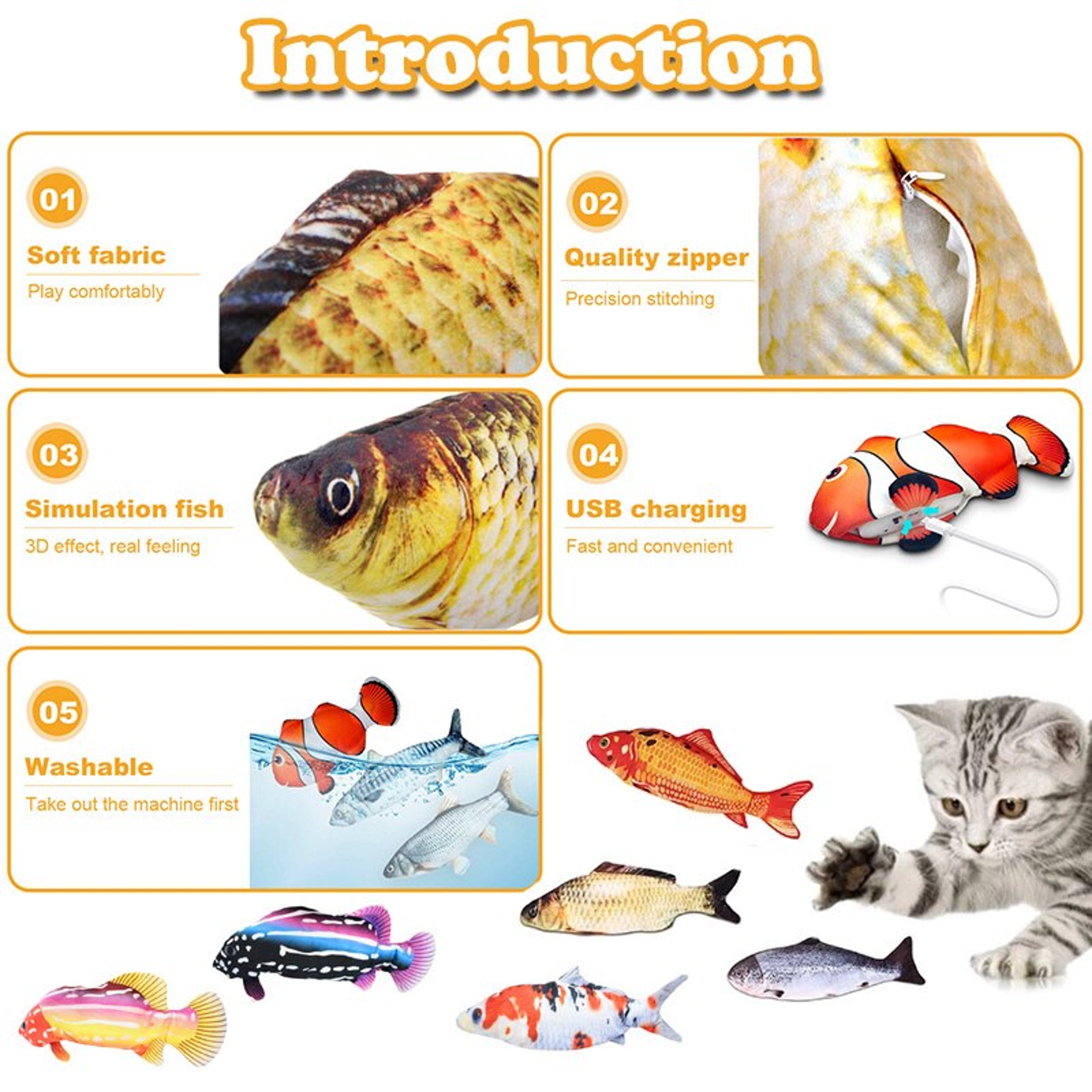 Soft Plush USB Charger Fish Cat Toy: 3D Simulation Dancing Wiggle Interaction - Ideal for Cat's Chewing & Play – view 3