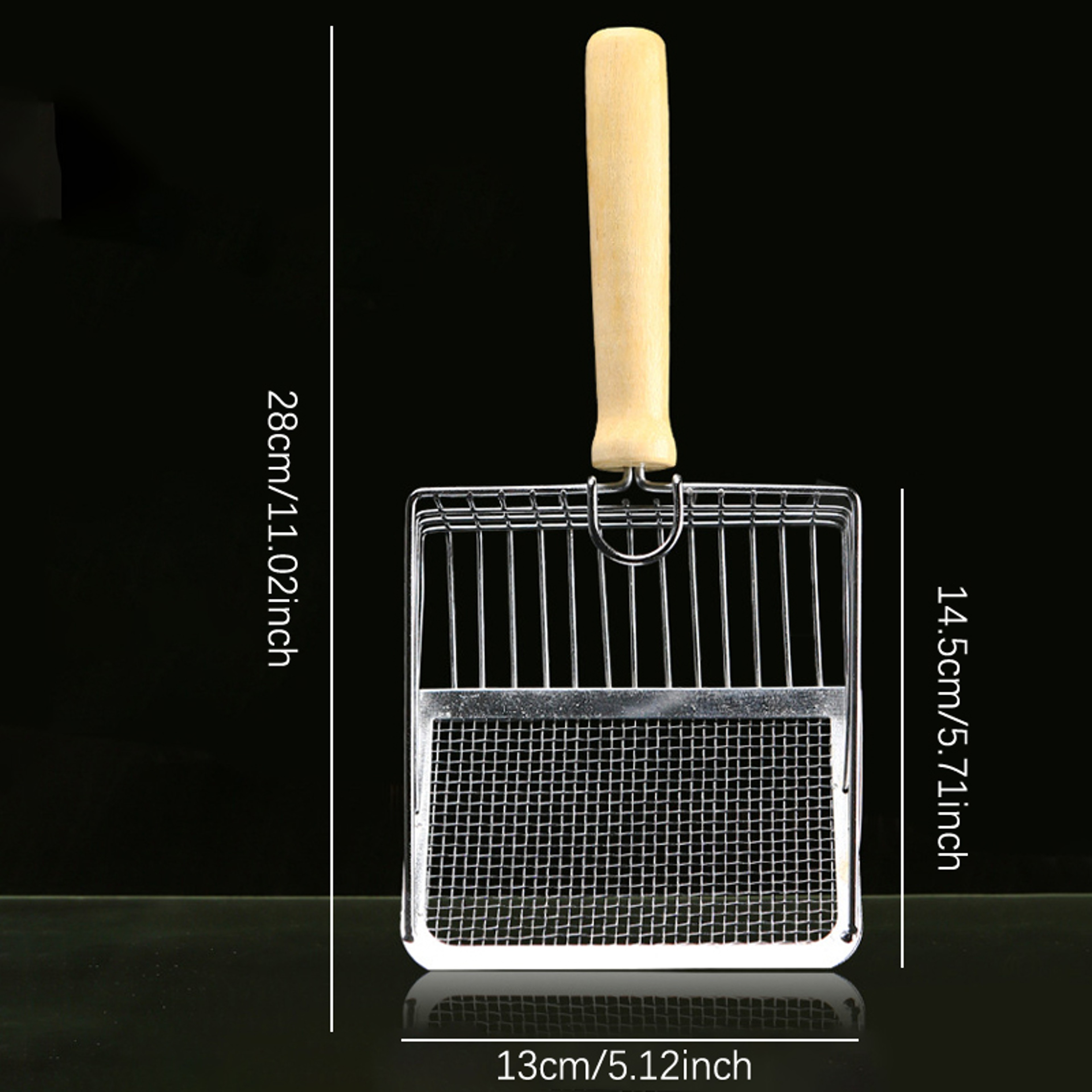 Stainless Steel Cat Litter Shovel – Rust-Proof & Washable Toilet Cleaning Scoop with Wooden Handle – view 6