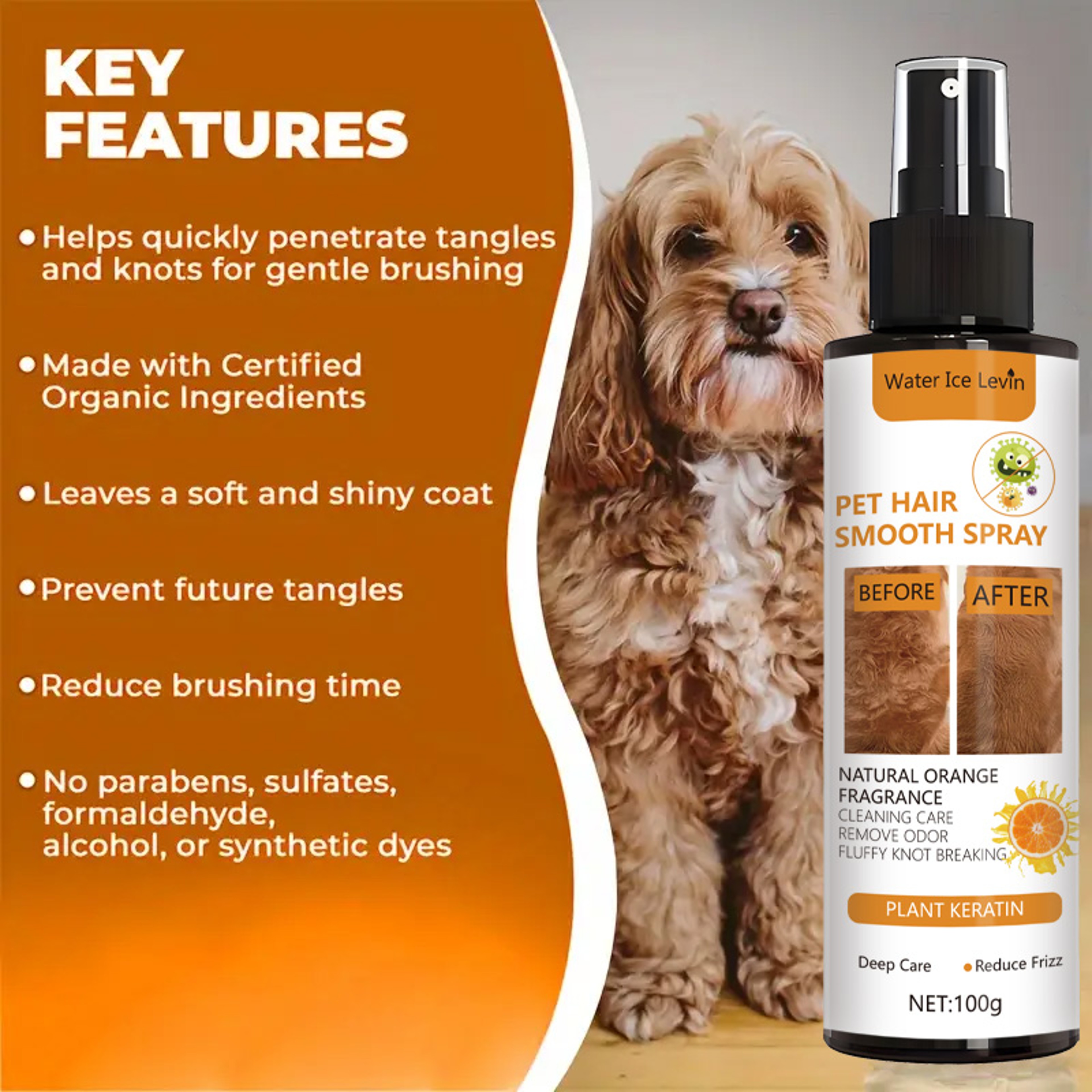 Premium Pet Hair Smoothing Spray Hydrating Fur & Pet Fur Detangler for Shinier Coats – view 2