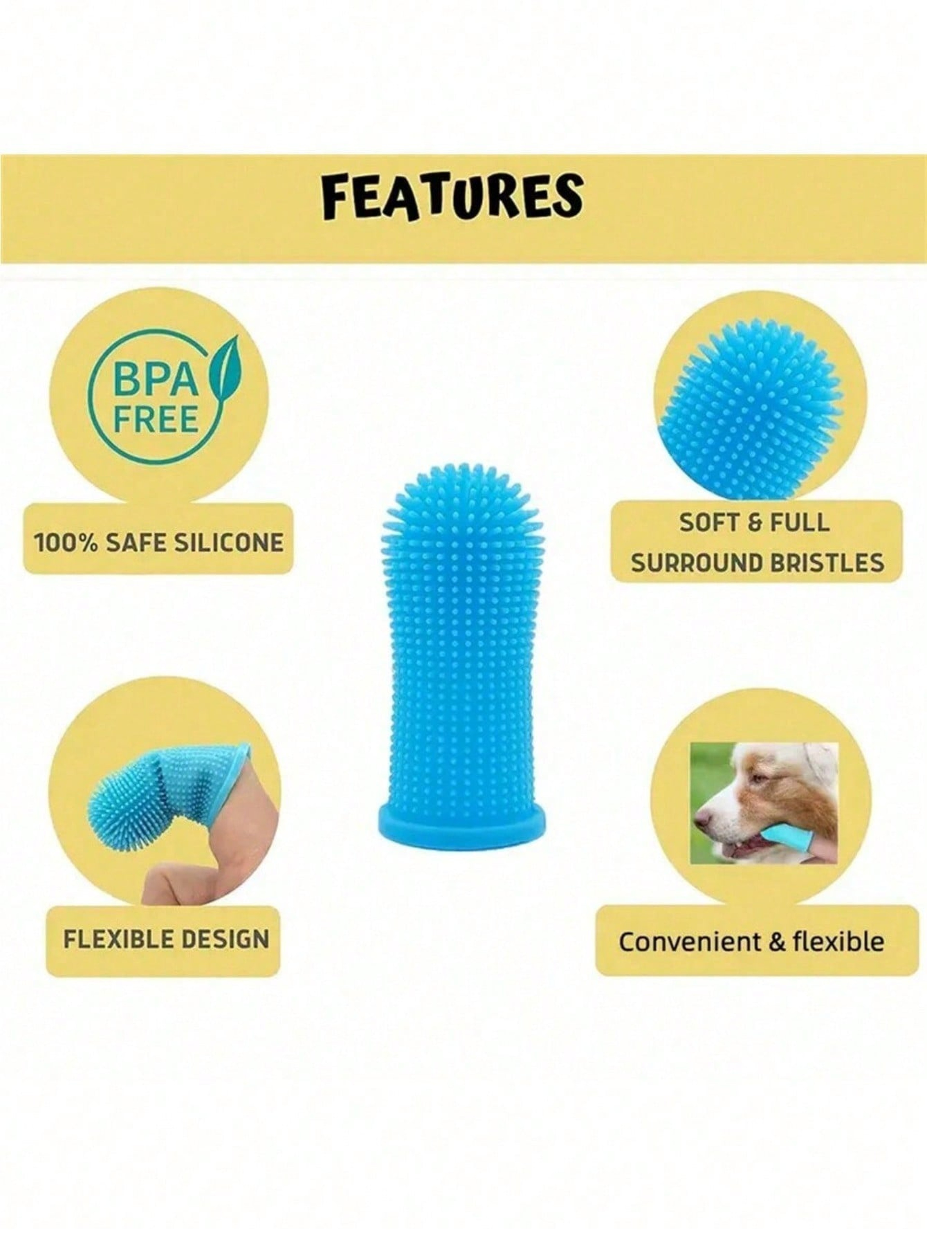 Premium 360° Silicone Pet Finger Toothbrush for Dogs & Cats Soft Oral Care Cleaning Brush – view 3