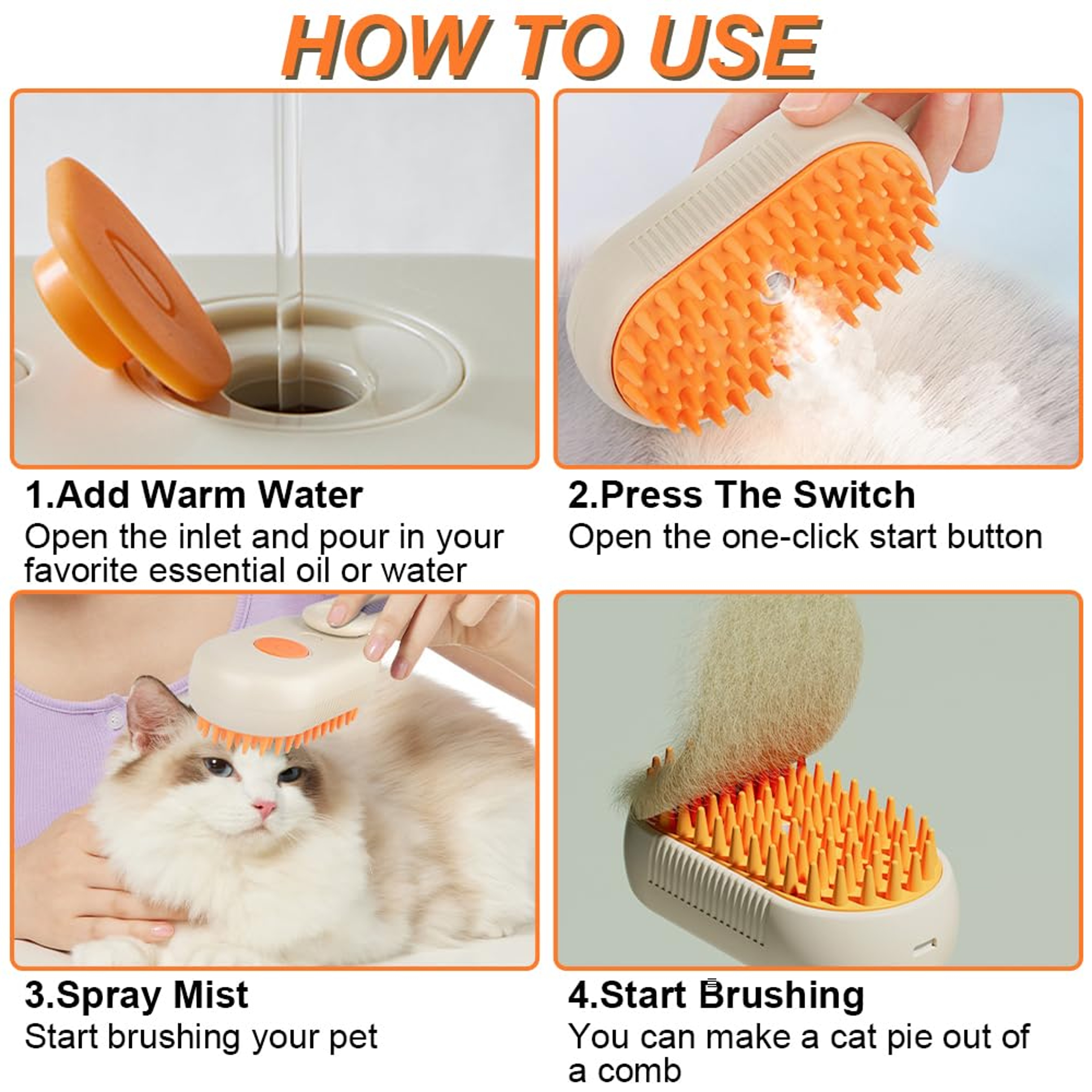 Steam Pet Grooming Brush with Spray Massage for Cats & Dogs Hair Removal Comb – view 5