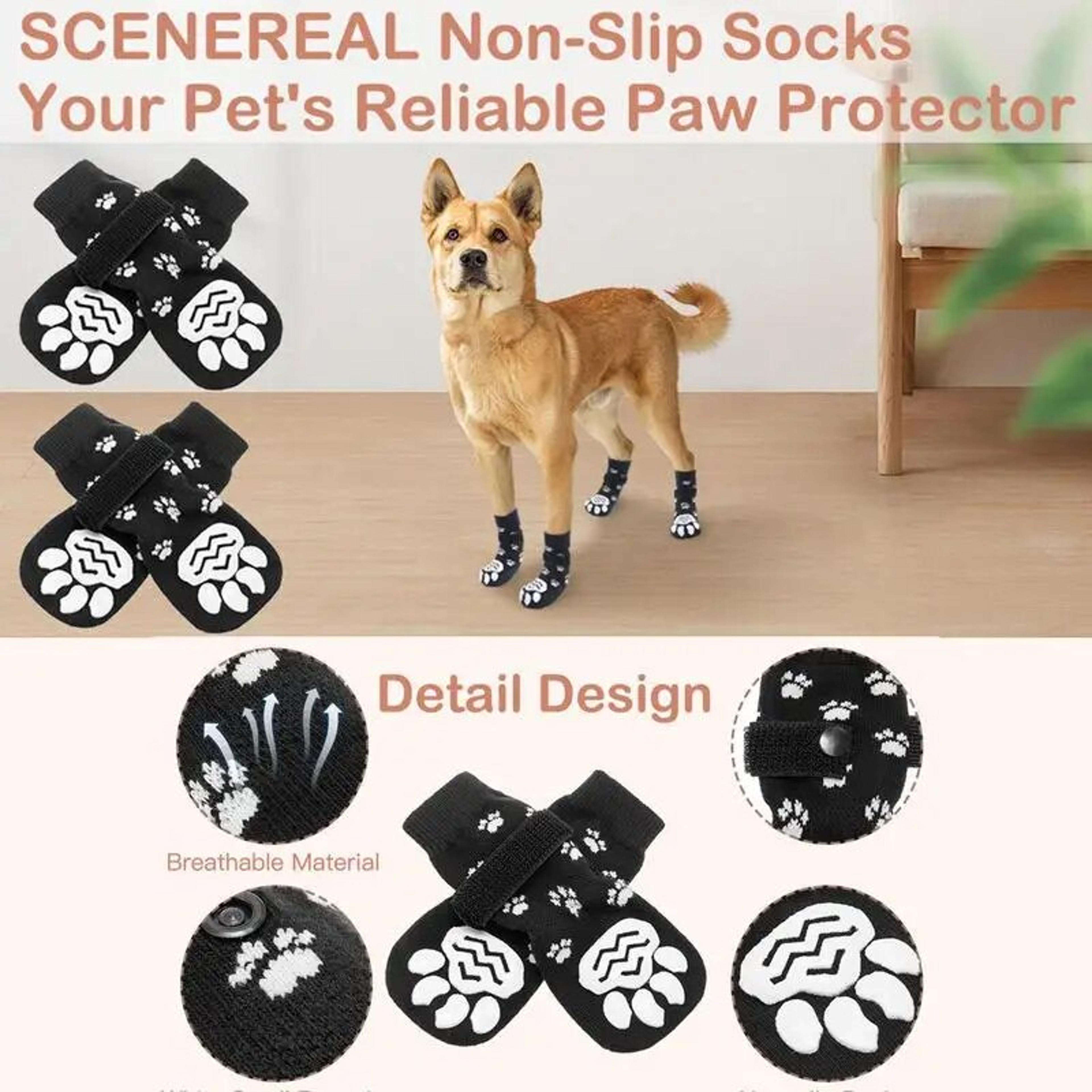 bde54PCSDoubleSideAntiSlipDogSockswithAdjustableStrapsforPetPawProtectorforPuppyjpg