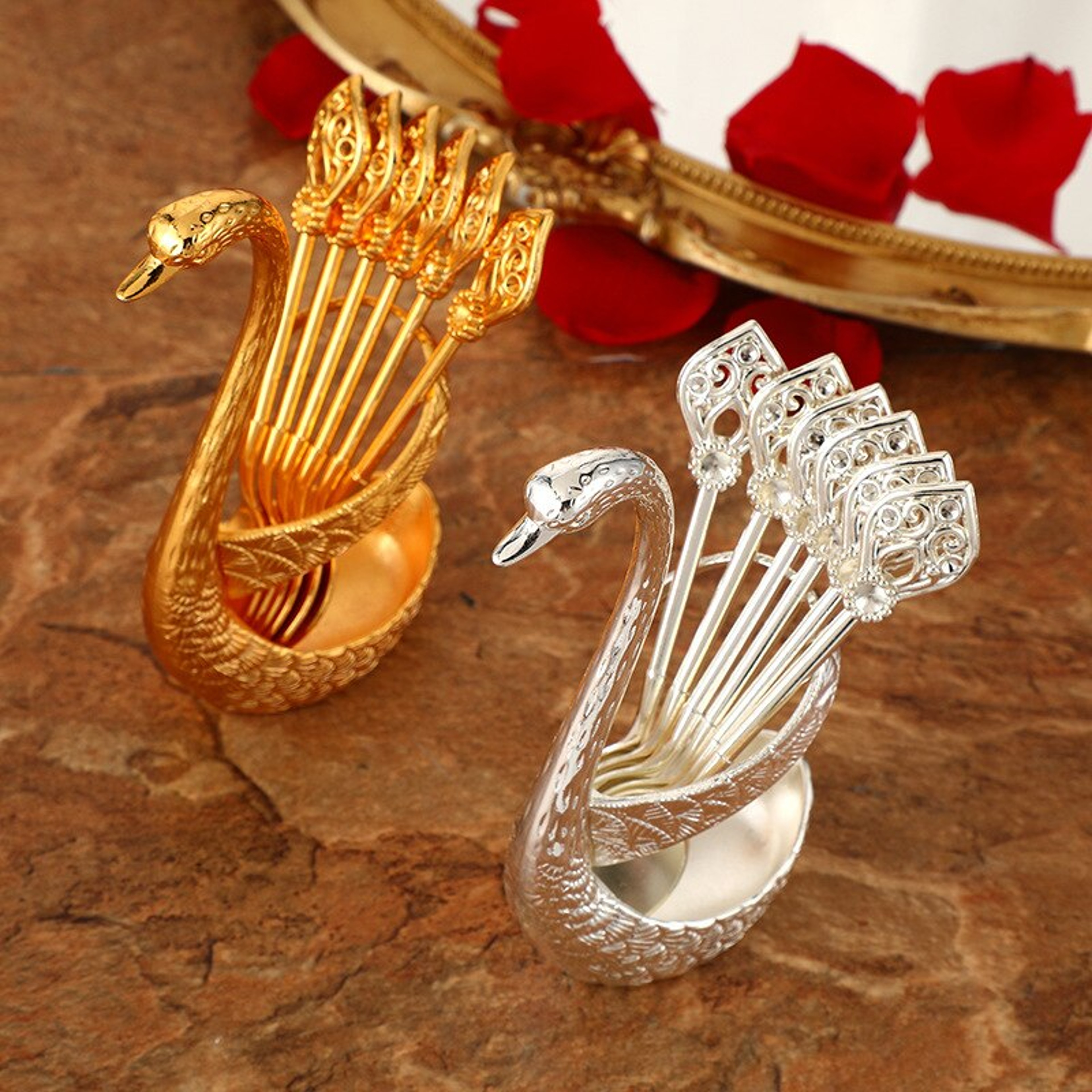 Stainless Steel Swan Base Dinnerware Set: 6 Spoons for Coffee, Fruit, Dessert Mixing – view 2