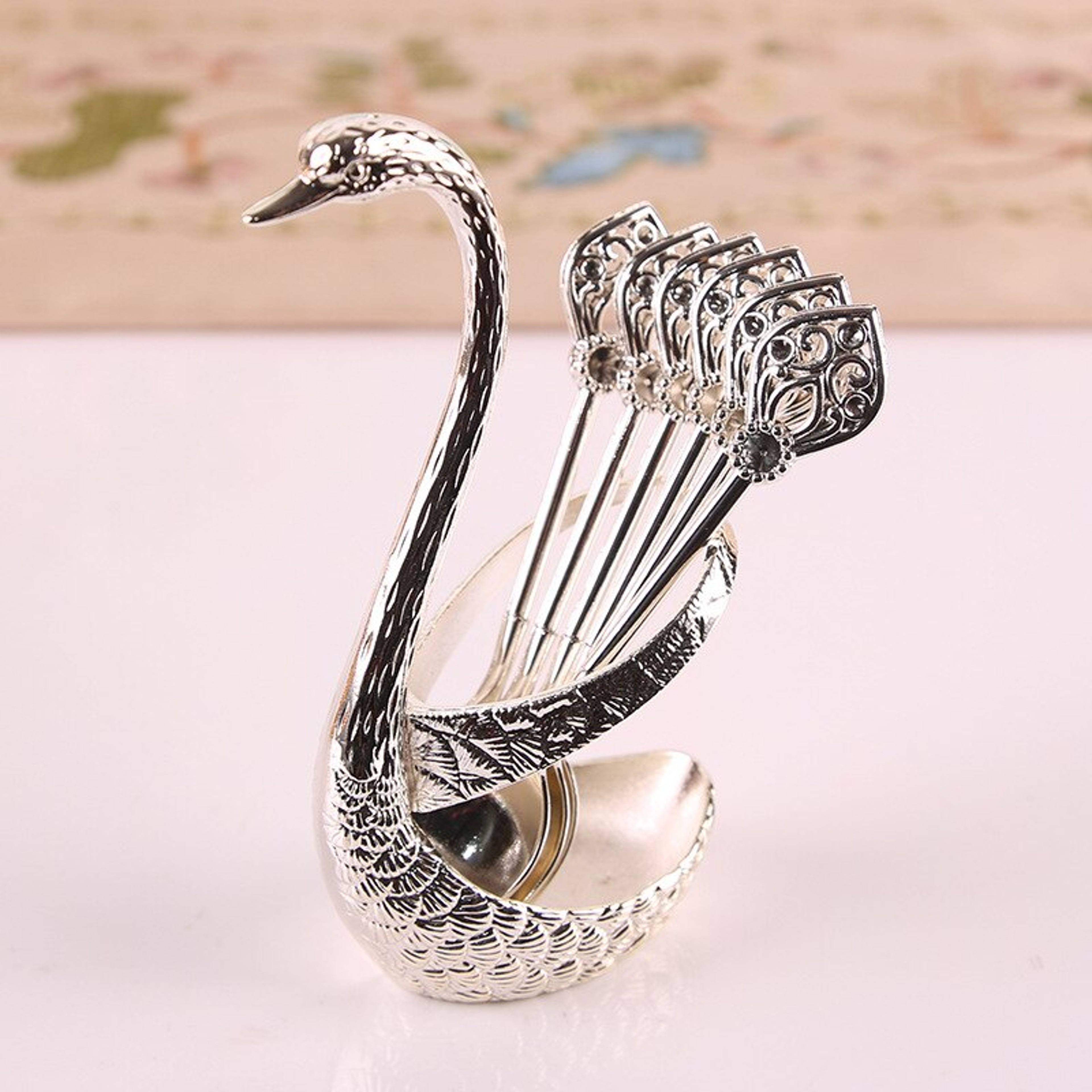 Stainless Steel Swan Base Dinnerware Set: 6 Spoons for Coffee, Fruit, Dessert Mixing – view 8