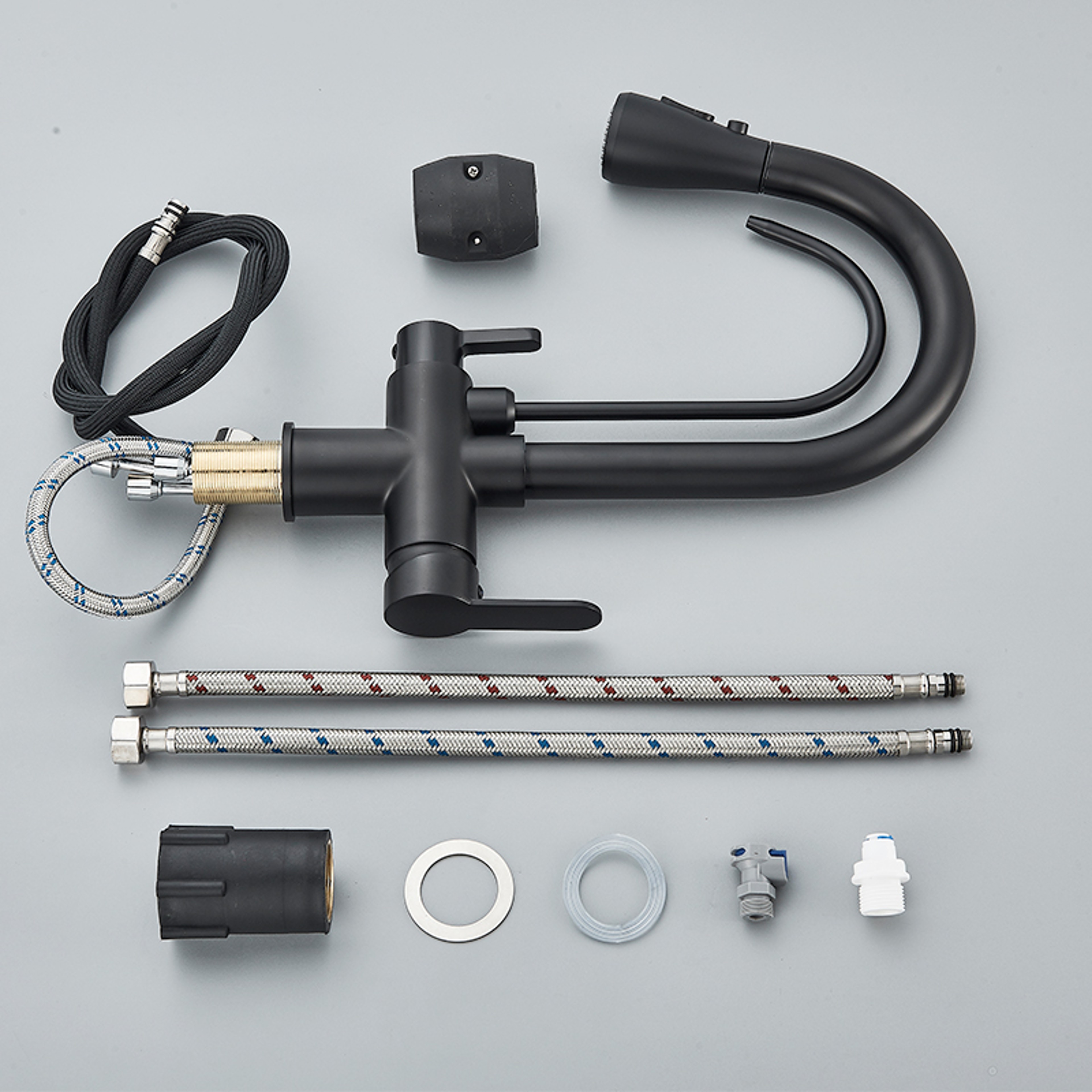 Matte Black Filtered Crane Kitchen Faucet Pull Out Spray Rotation Water Filter Tap Three Ways Sink  4
