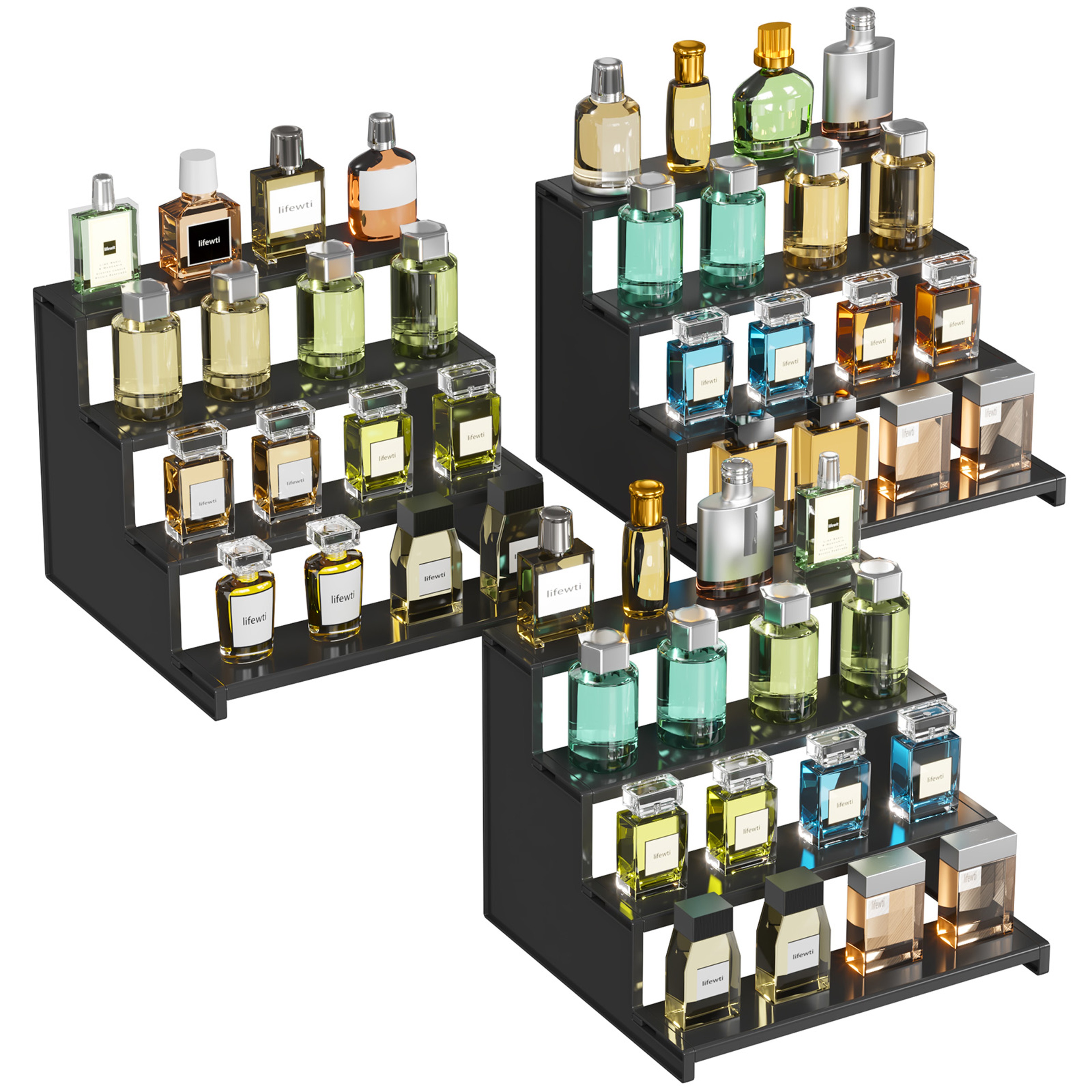 Dark Cologne Stand ToolFree Step Perfume Organizer Display Shelf For Fragrance Skincare Figurine De 8