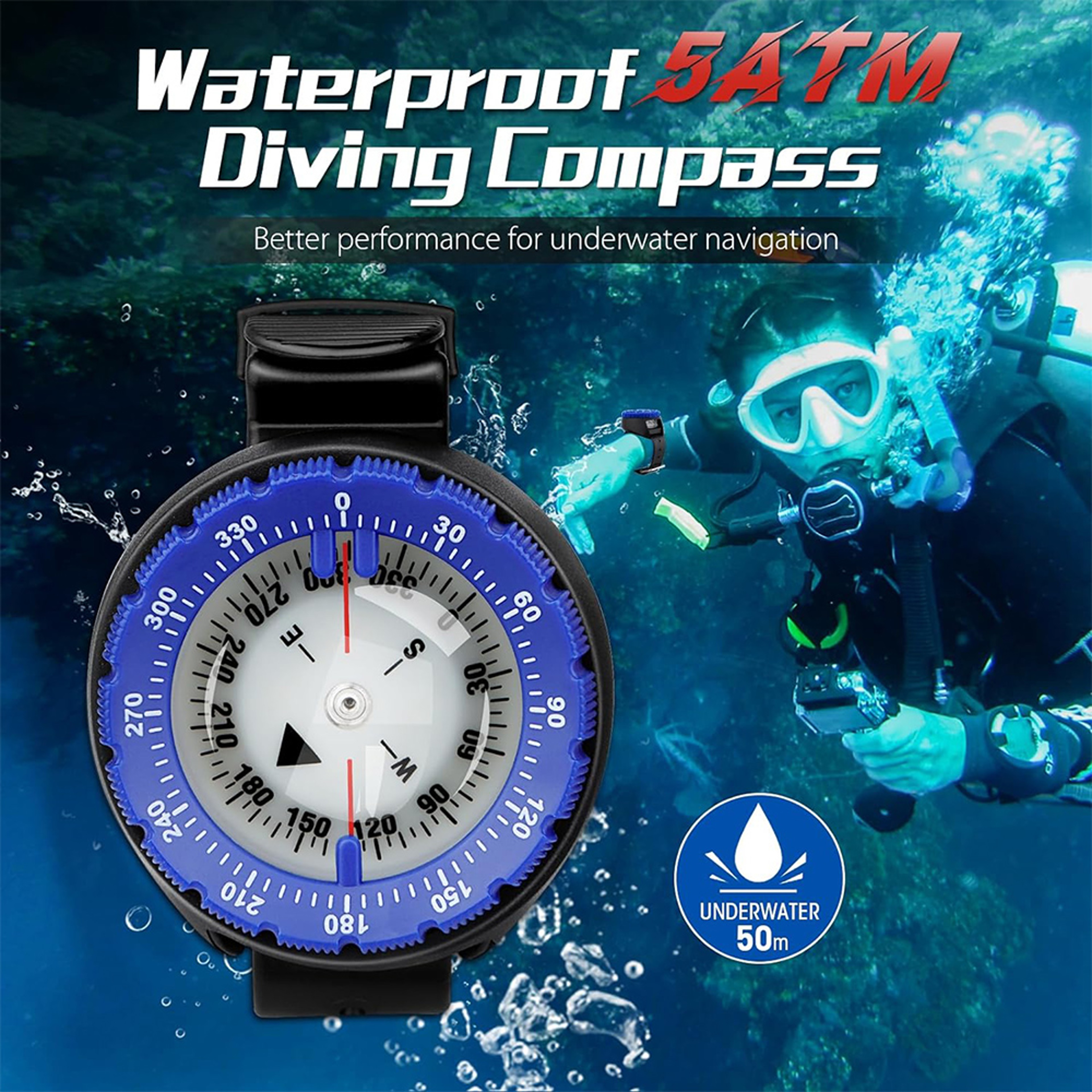 Waterproof Scuba Diving Compass Watch With Luminous Wrist Navigation 2