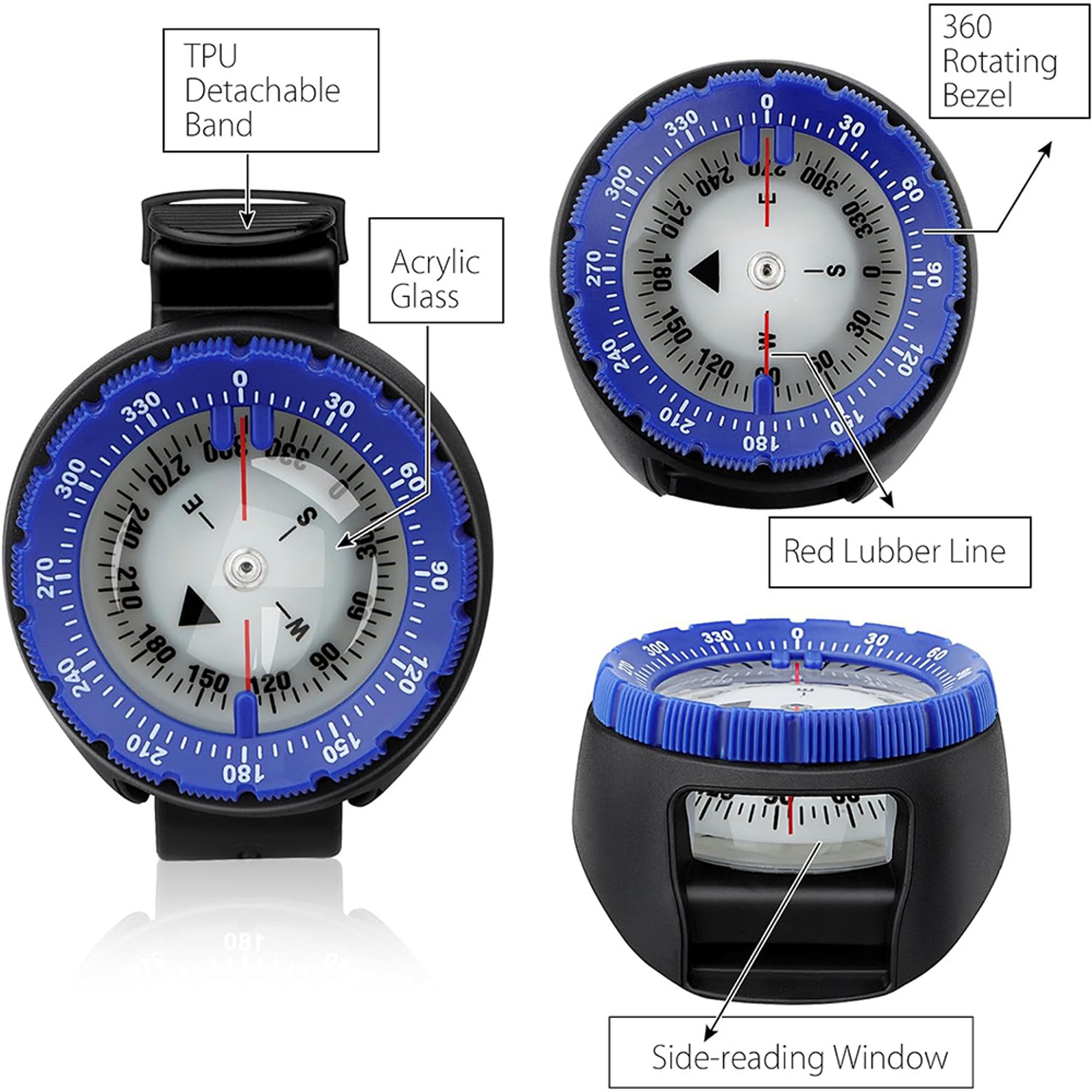 Waterproof Scuba Diving Compass Watch With Luminous Wrist Navigation 5