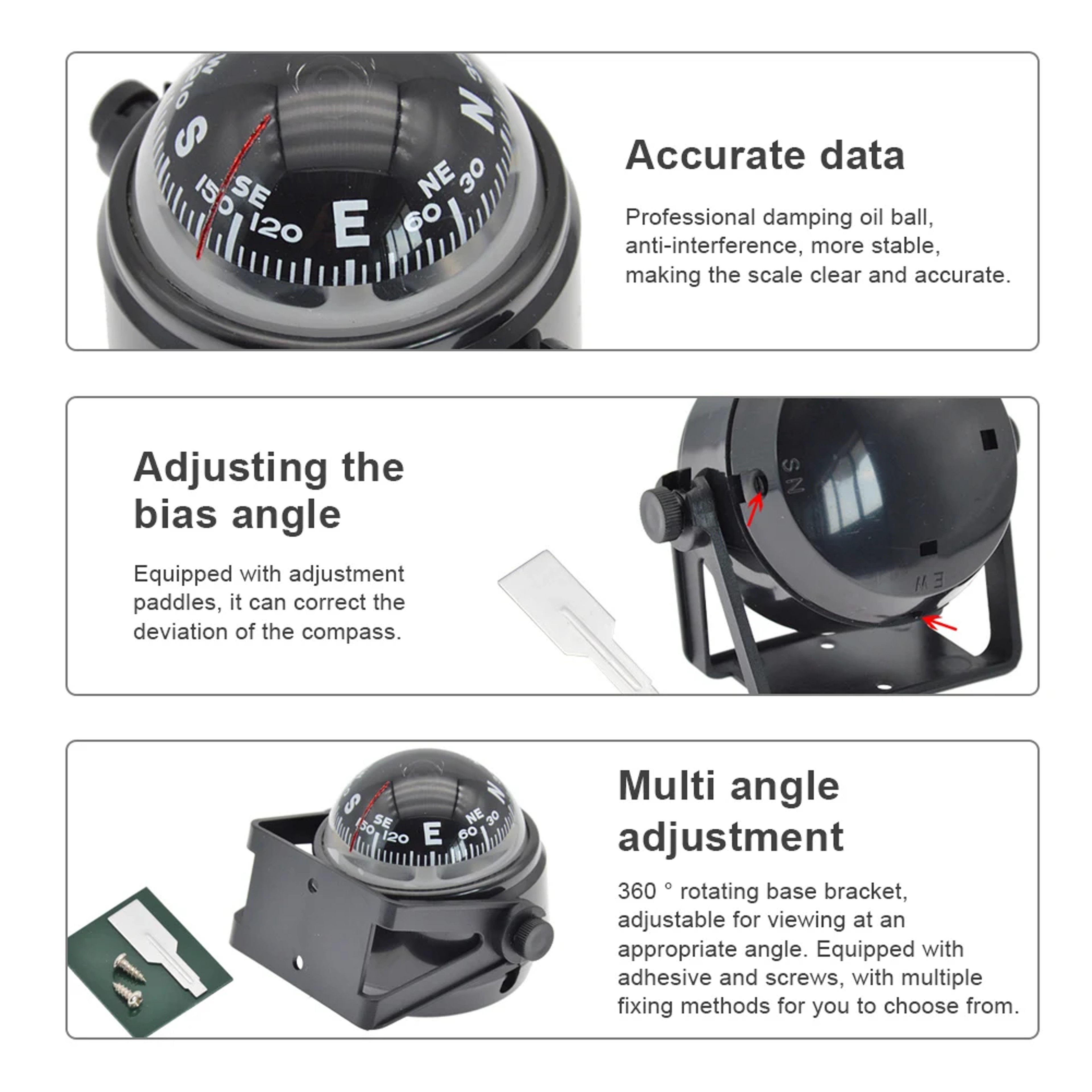 Adjustable Marine Compass For Boat And Car Dashboard Navigation 2