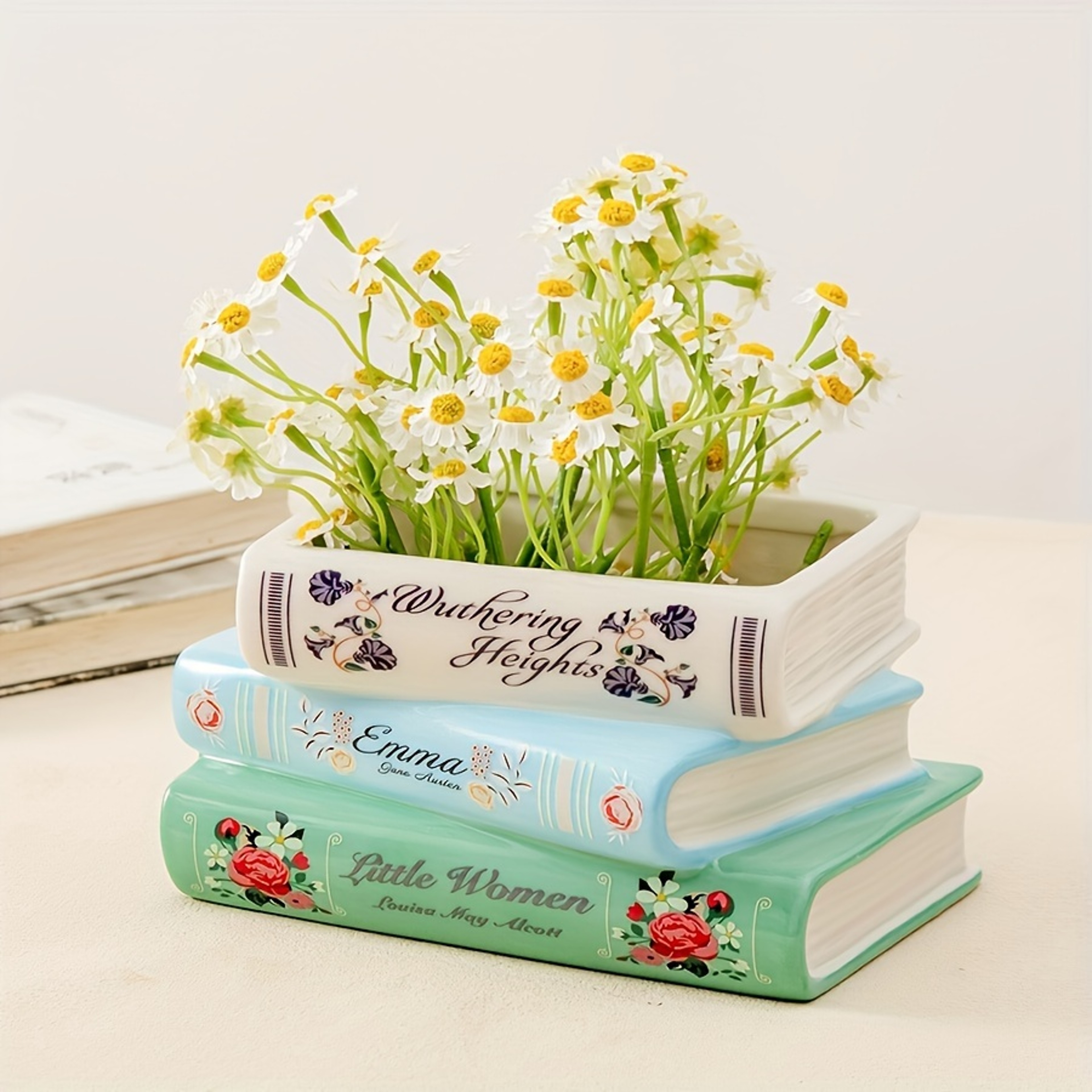 Vintage Ceramic Book Vase for Flowers and Bookshelf Decor – view 1