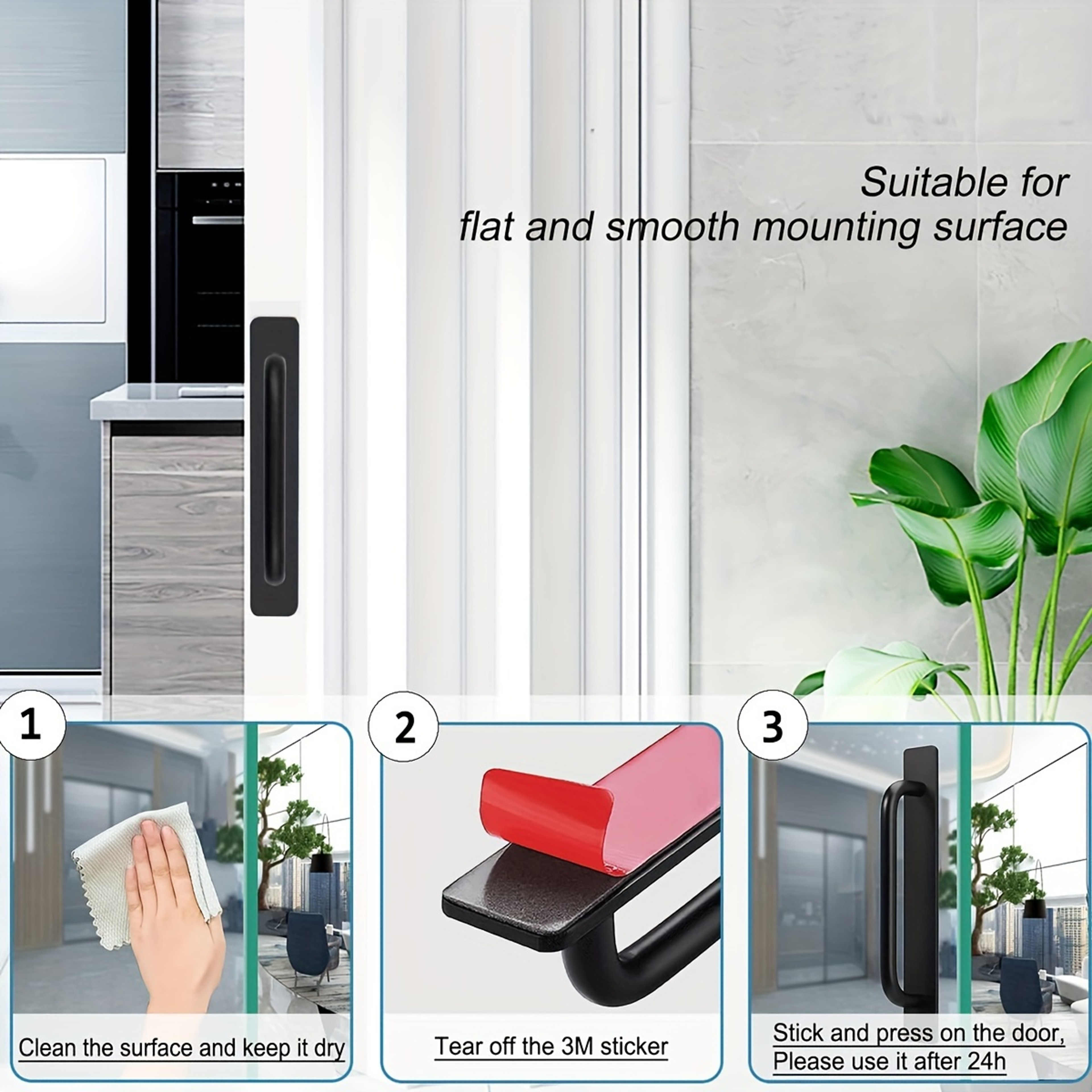 Self Adhesive Door Handle Aluminum Alloy No Drill Pull For Cabinets Windows And Sliding Doors 3