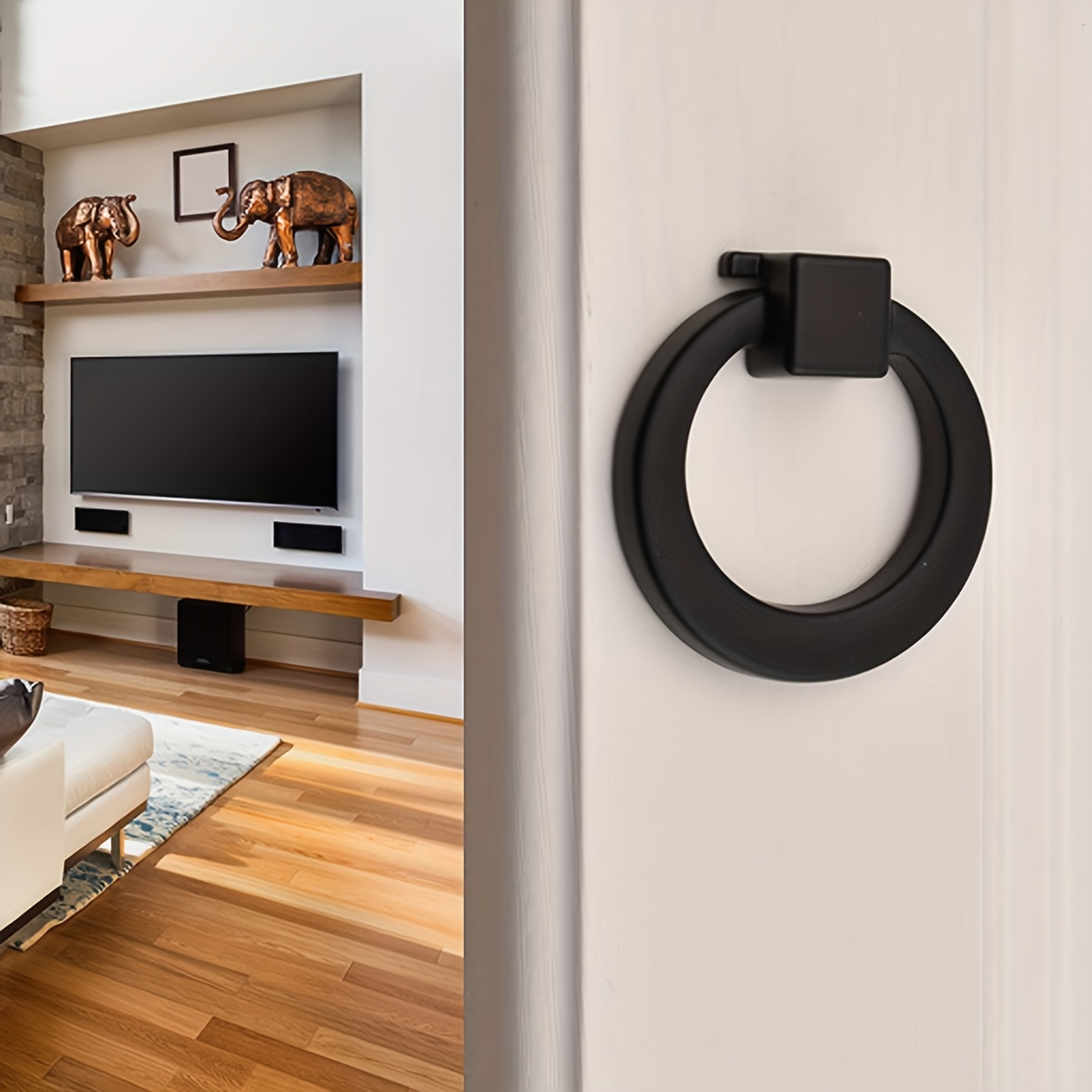 Black Metal Drawer Handles Circular Ring Single Hole Handle For Cabinets  Wardrobes 0