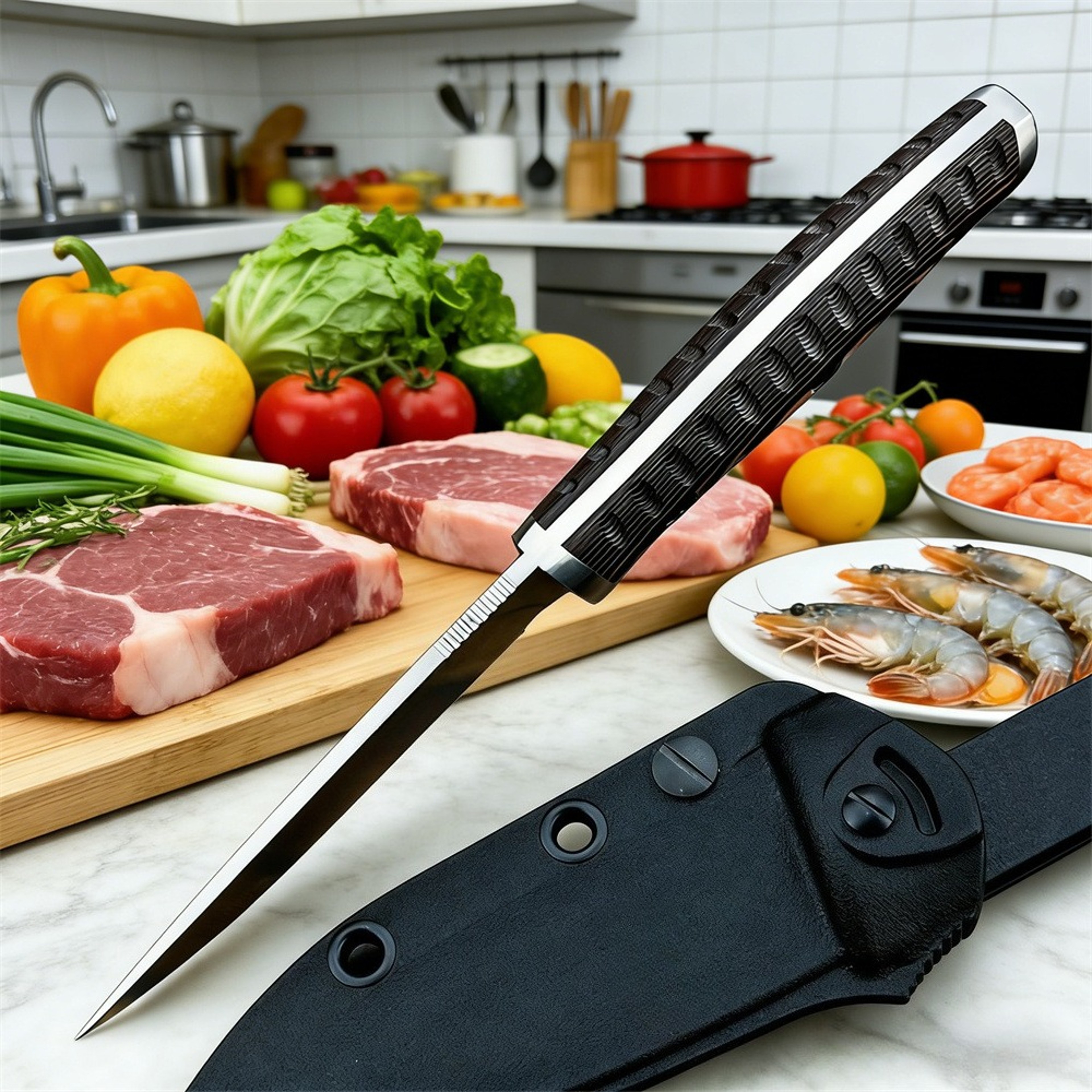 Steel Fixed Blade Utility Knife with Handle and Sheath – view 3