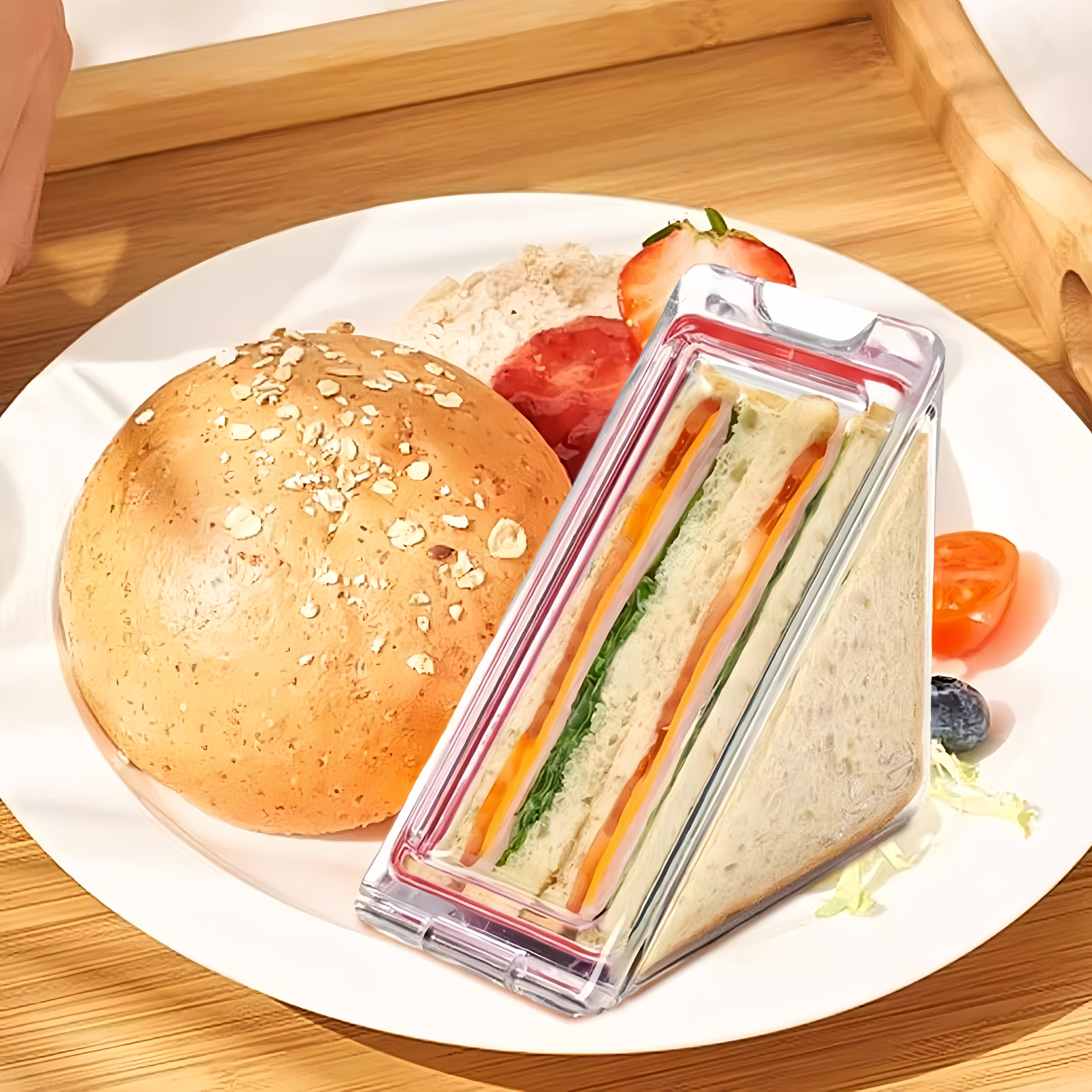 Portable Kids Triangle Sandwich Box Reusable Lunch Wedge  Acrylic Sandwich Holder 1
