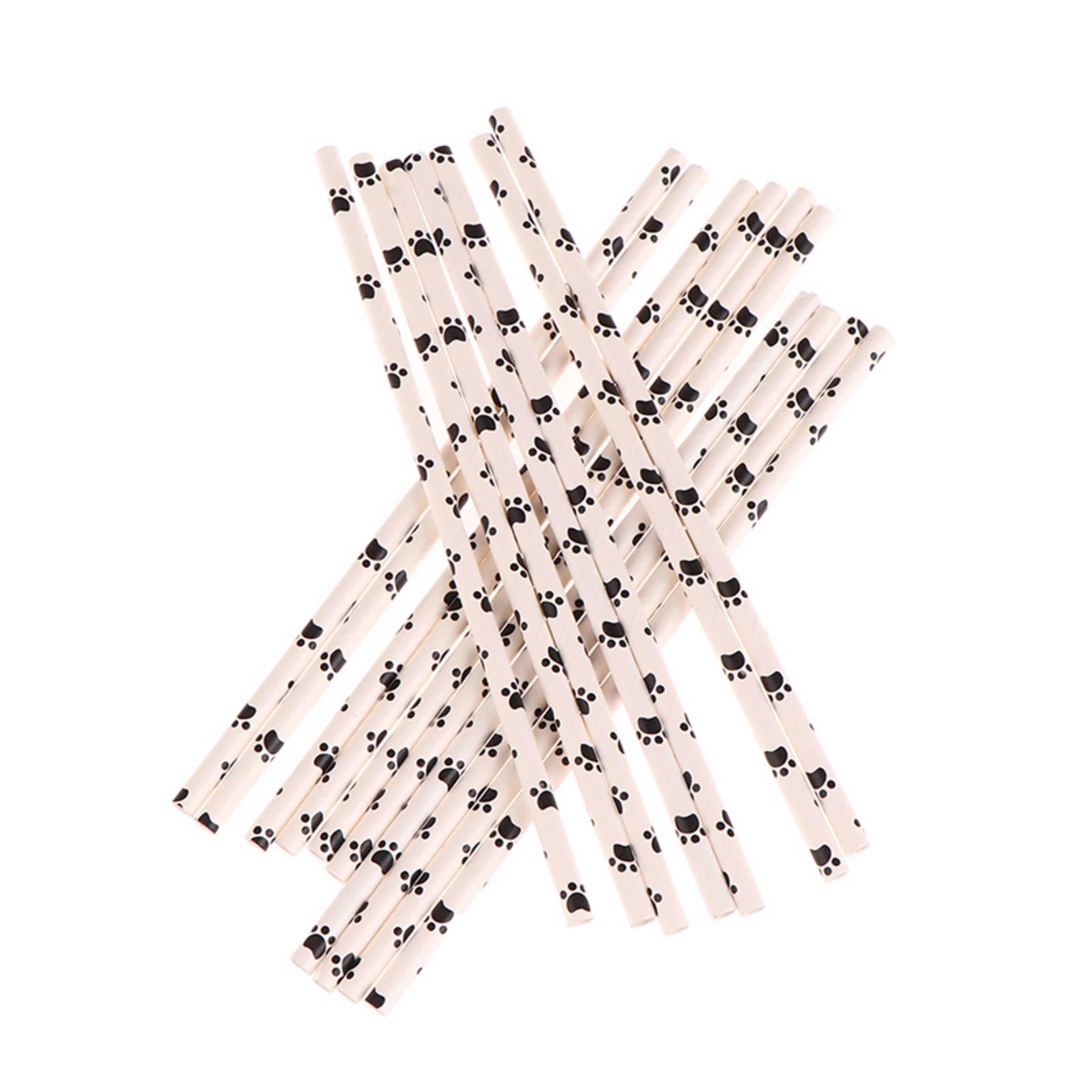 Paw Print Paper Straws Black and White Pet Theme Party Supplies Biodegradable Dog Birthday Decorations – view 5