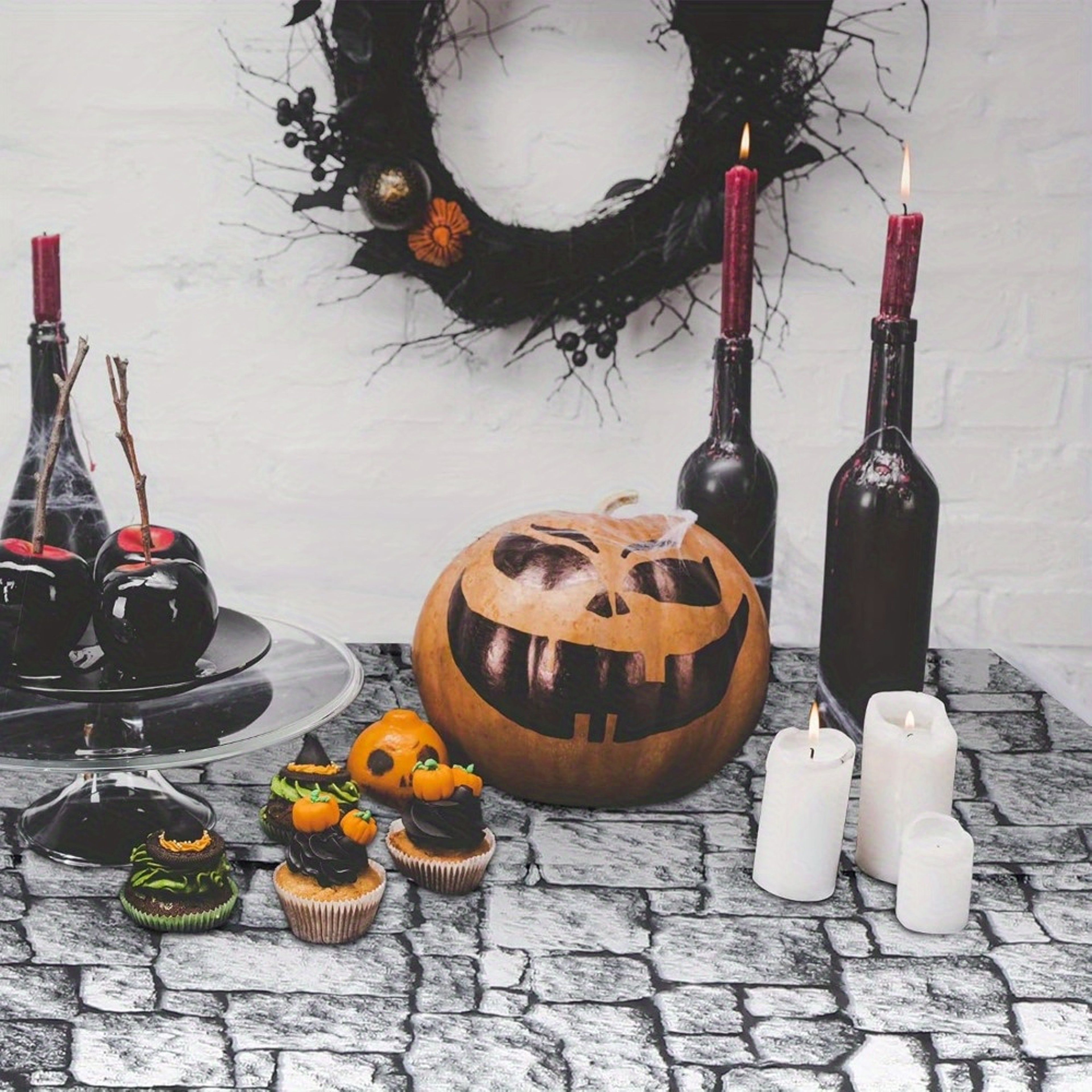 Medieval Castle Stone Wall Plastic Party Table Cover for Halloween, Graduation & Themed Events – view 5