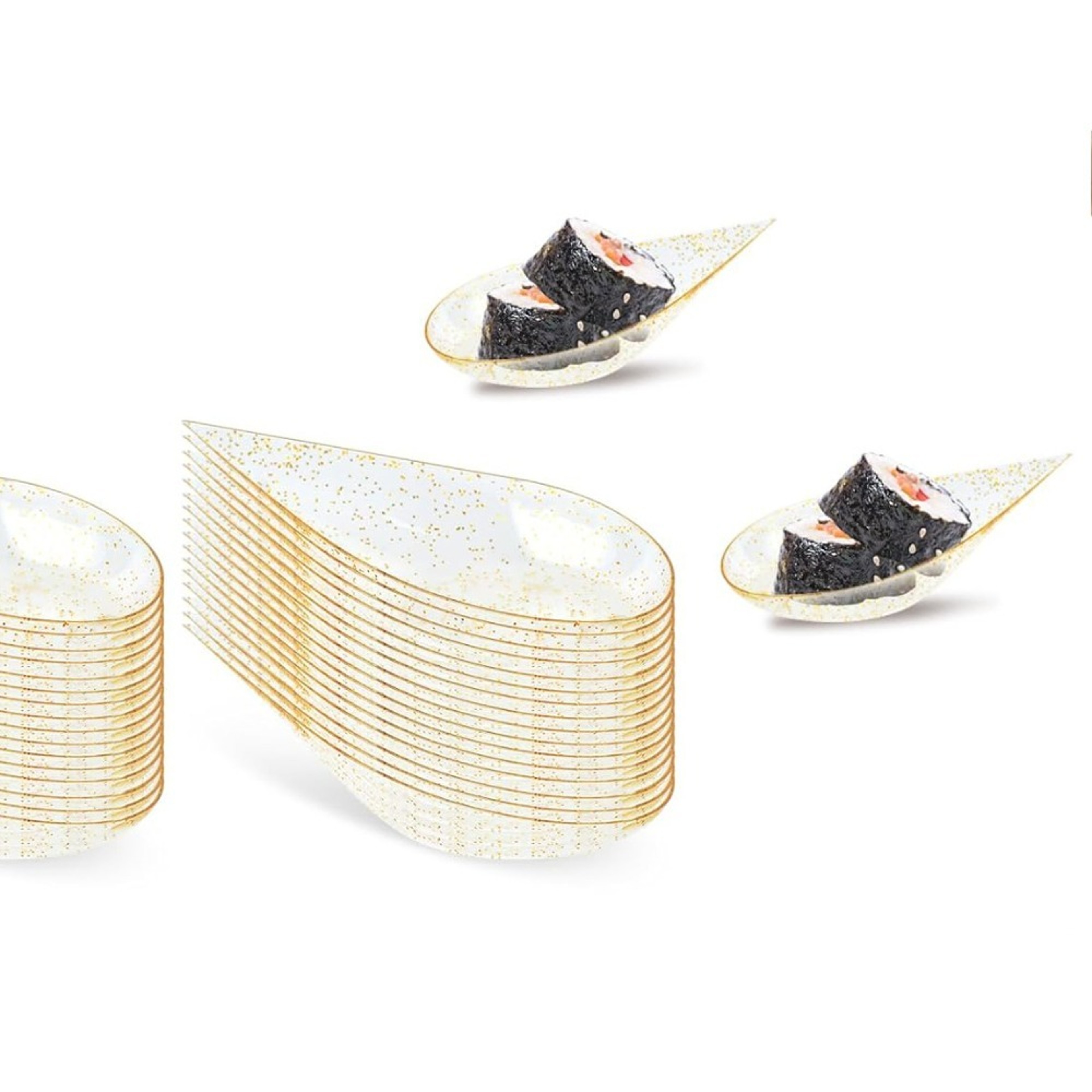 Premium Tear Drop Mini Appetizer Plates  Reusable Plastic Tasting Spoons Set 9
