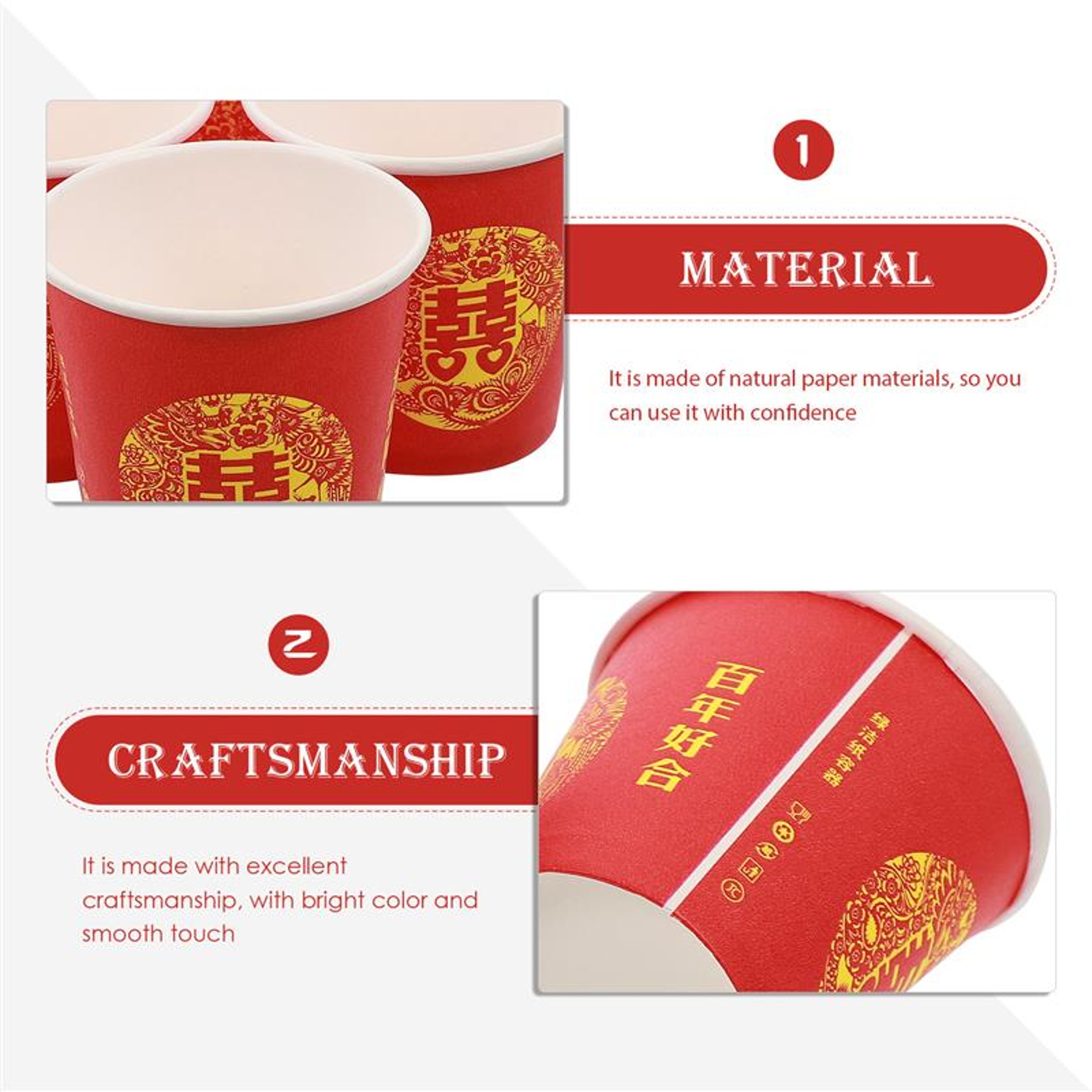 Premium Red Wedding Paper Cups Tea Ceremony & Double Happiness Disposable Cups – view 5