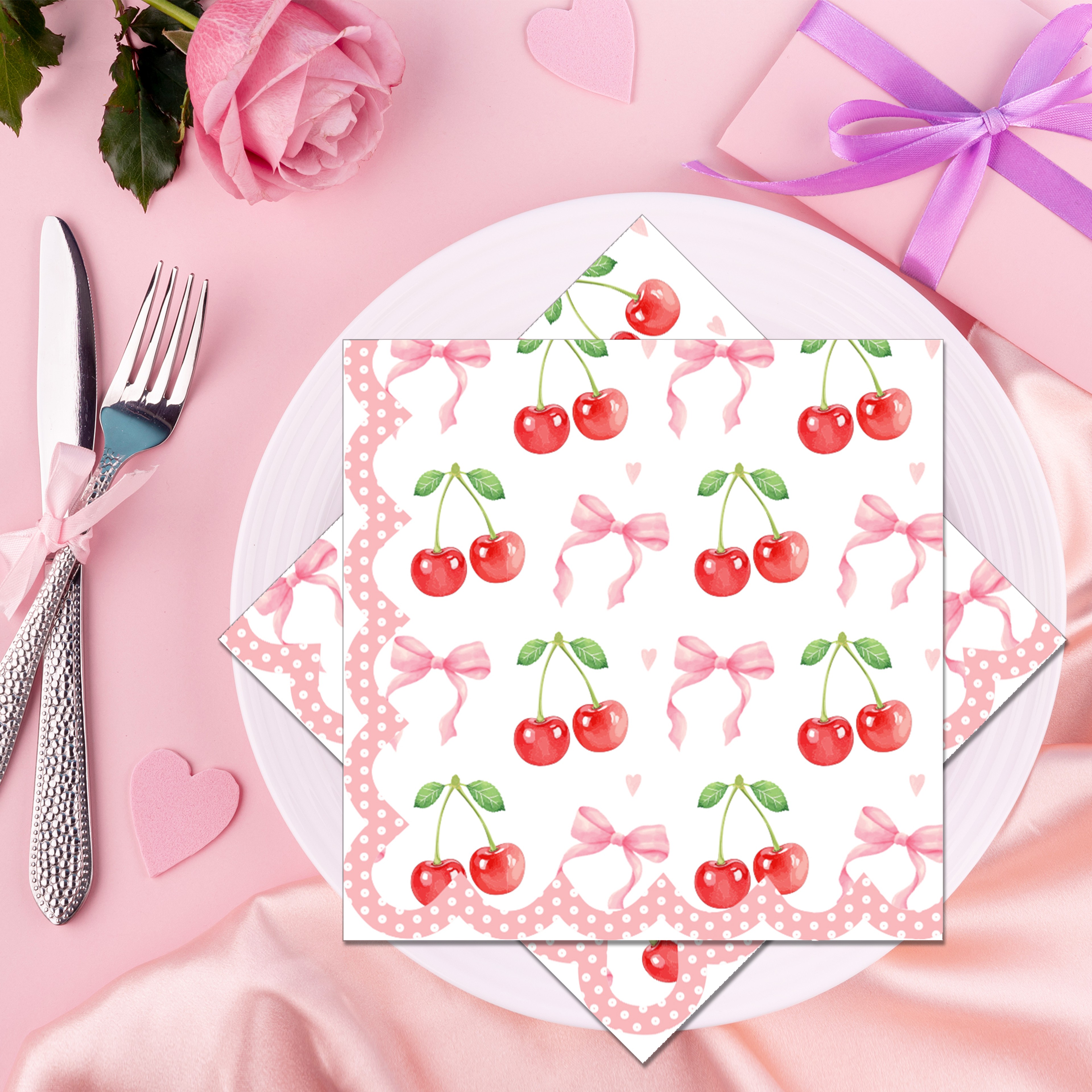 Pink Cherry Disposable Guest Napkins for Wedding Bathroom and Party Decor – view 3