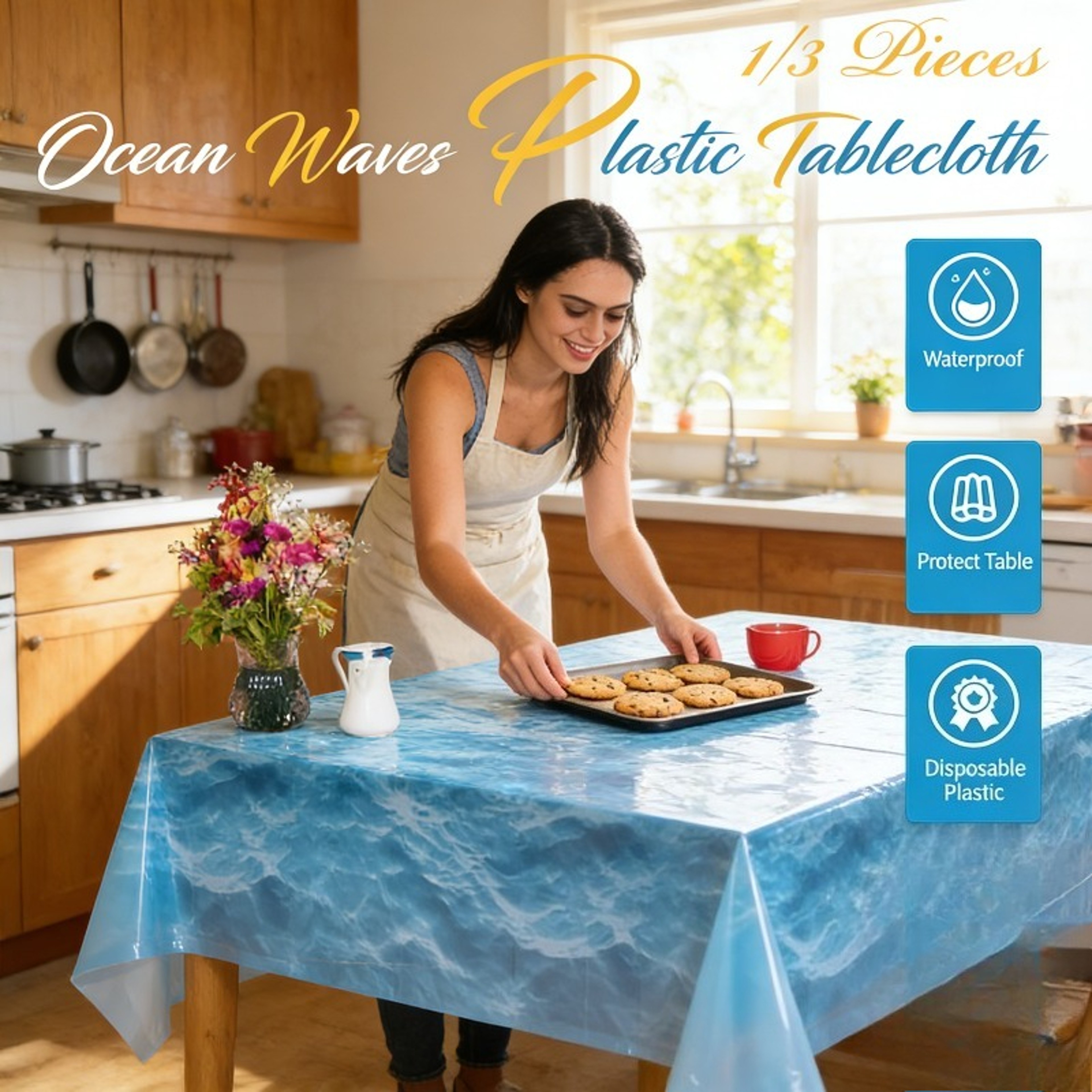 Ocean Wave Waterproof Tablecloth for Beach Pool Birthday Party Decor – view 4