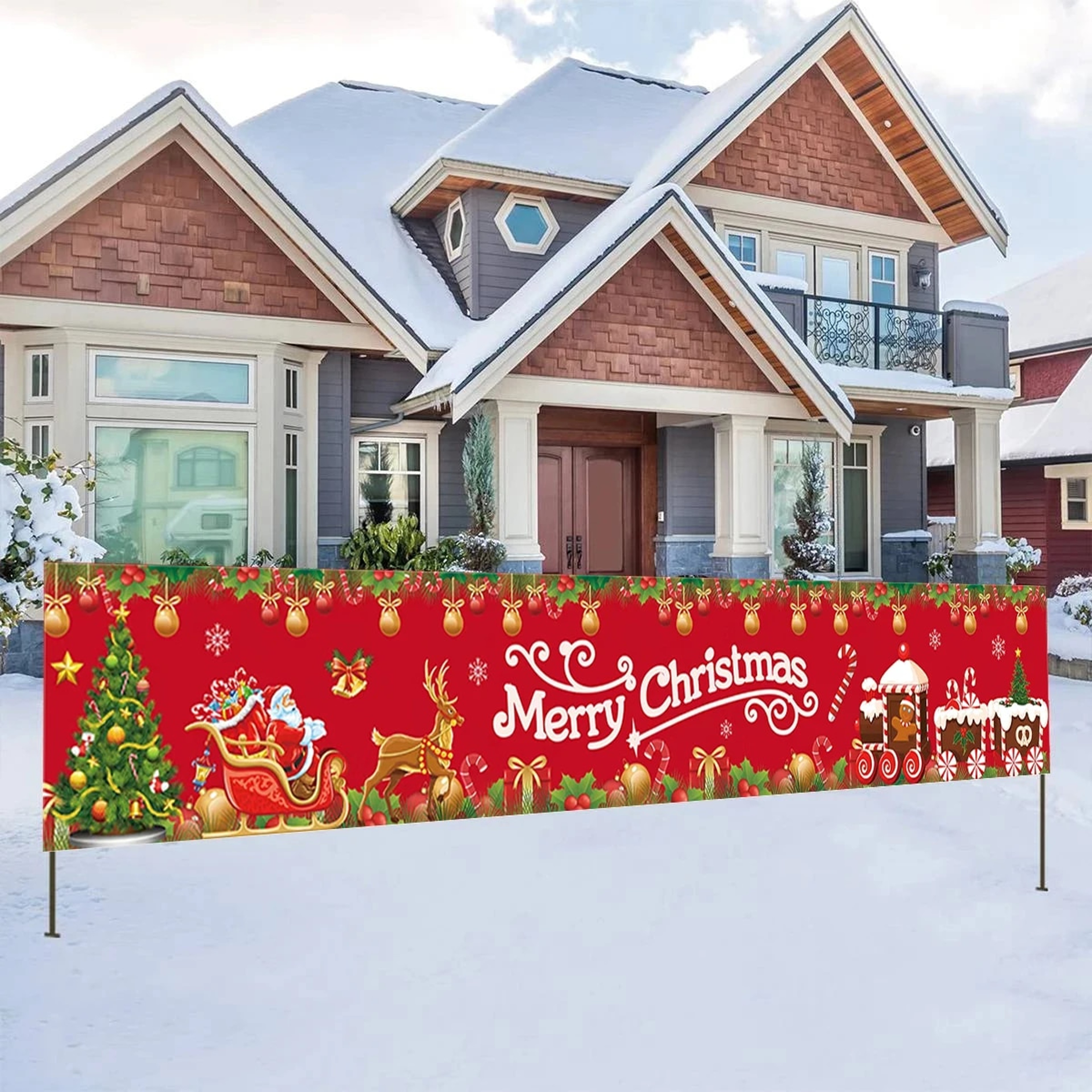 Merry Christmas Outdoor Banner 2023 | Xmas Decorations for Home, Navidad, Noel, Natal - Happy New Year 2024 – view 1