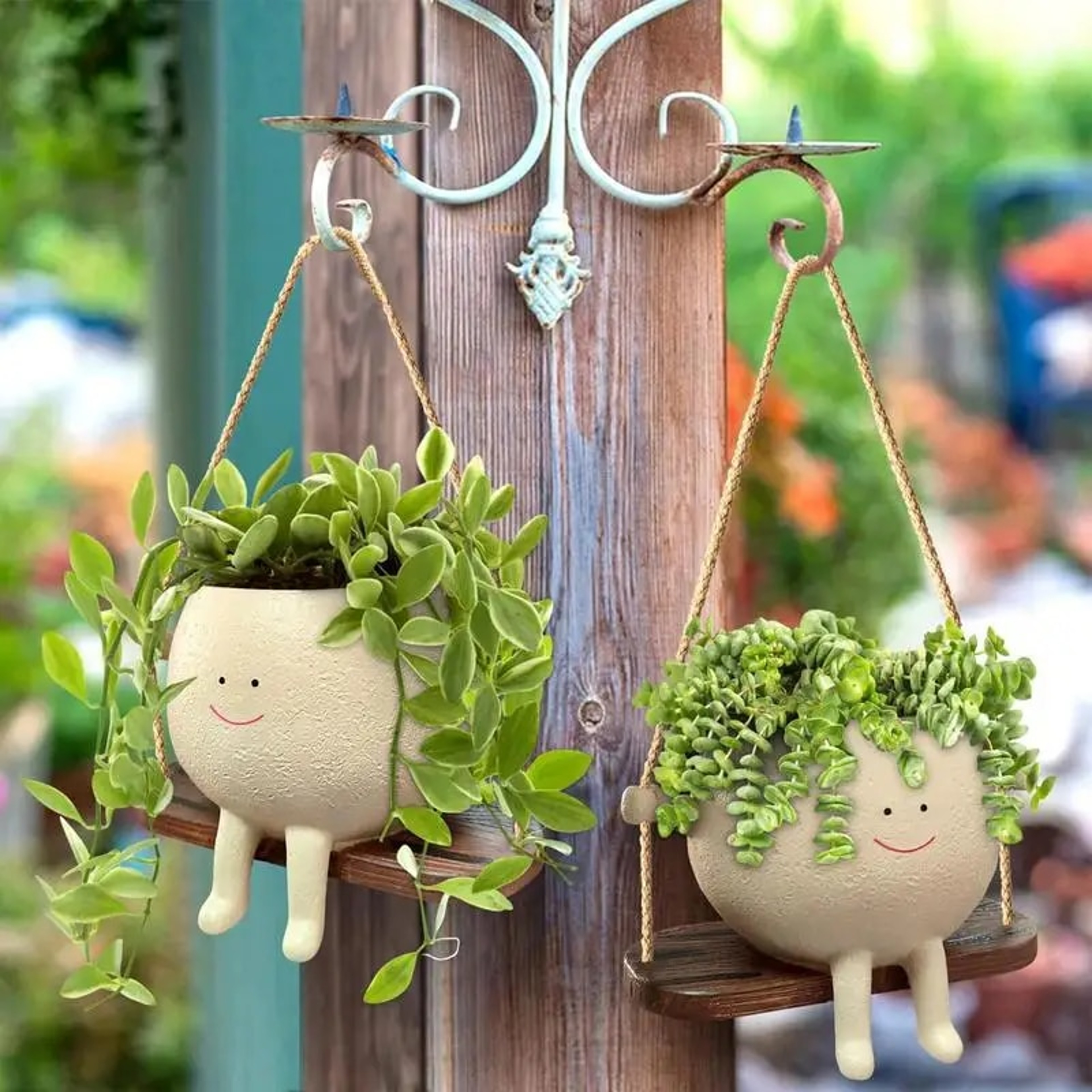 Charming Plant Hanger Baskets: Swing Face Planter Pots for Succulents & Flowers – Balcony Wall Hanging Decor – view 3