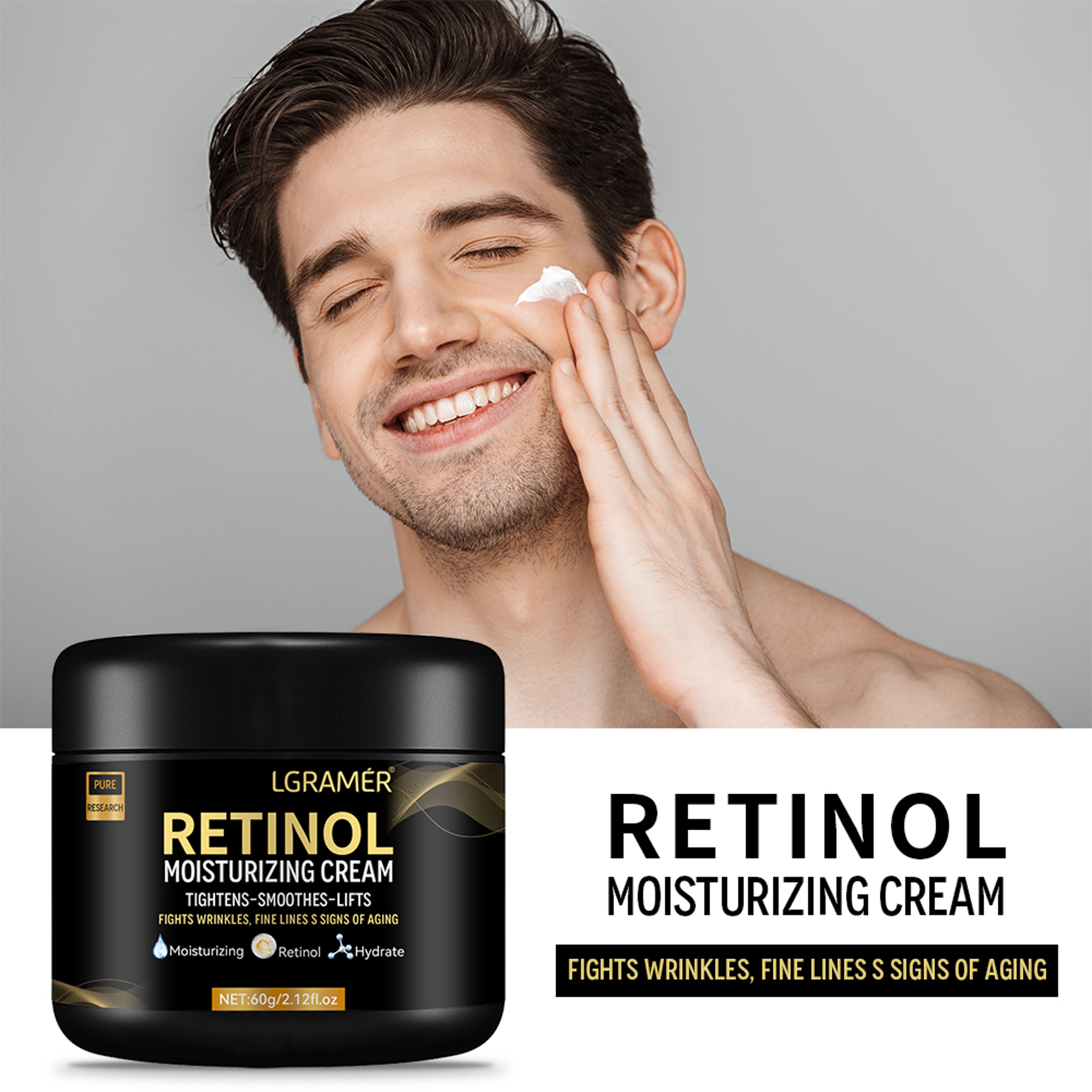 Retinol Face Cream for Men, Deep Moisturizing Anti-Aging Moisturizer, Wrinkle Repair, Whitening – view 2