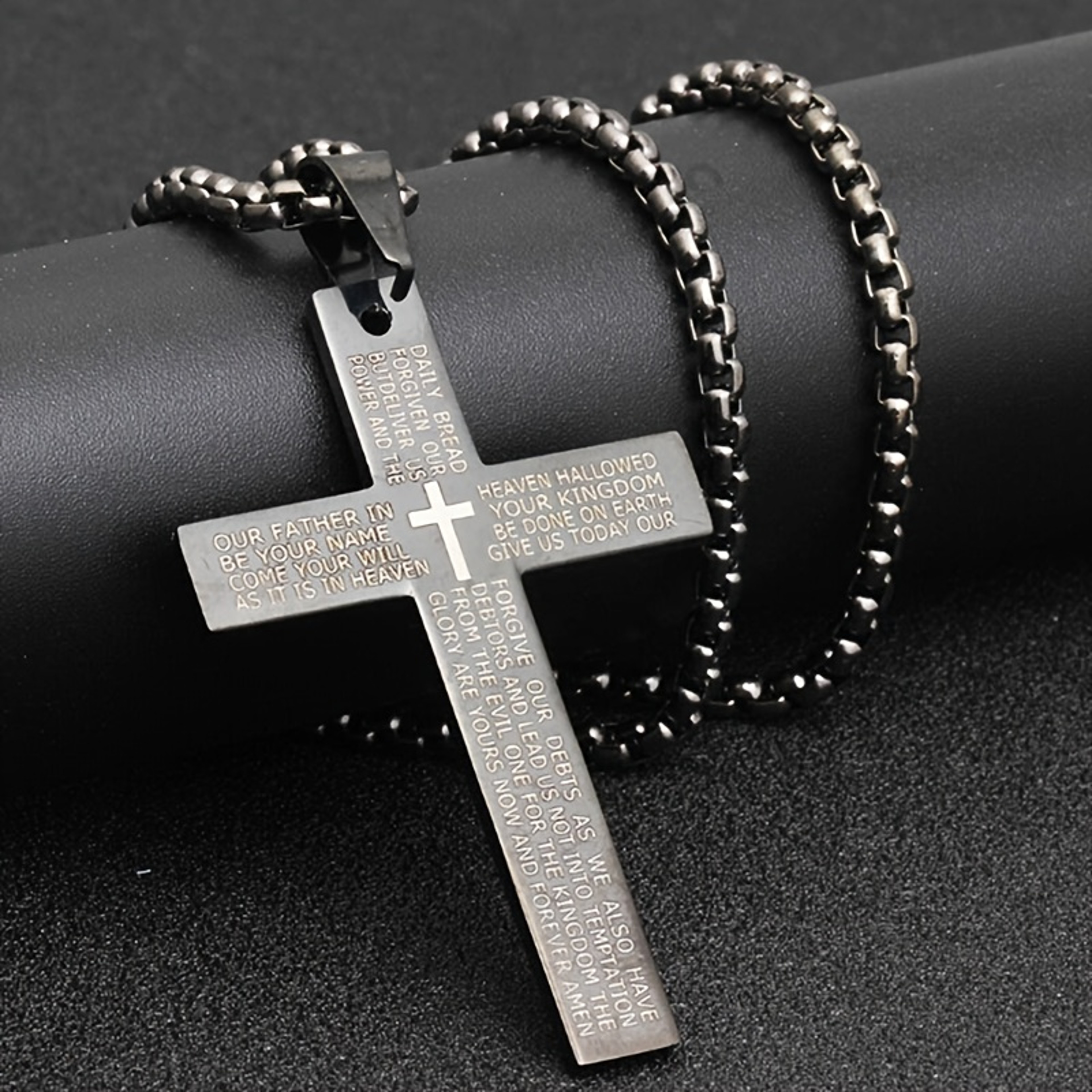 1pc Titanium Alloy Carved Cross Pendant, Durable Unisex Multi-Color Necklace, Perfect Gift for Loved Ones – view 3