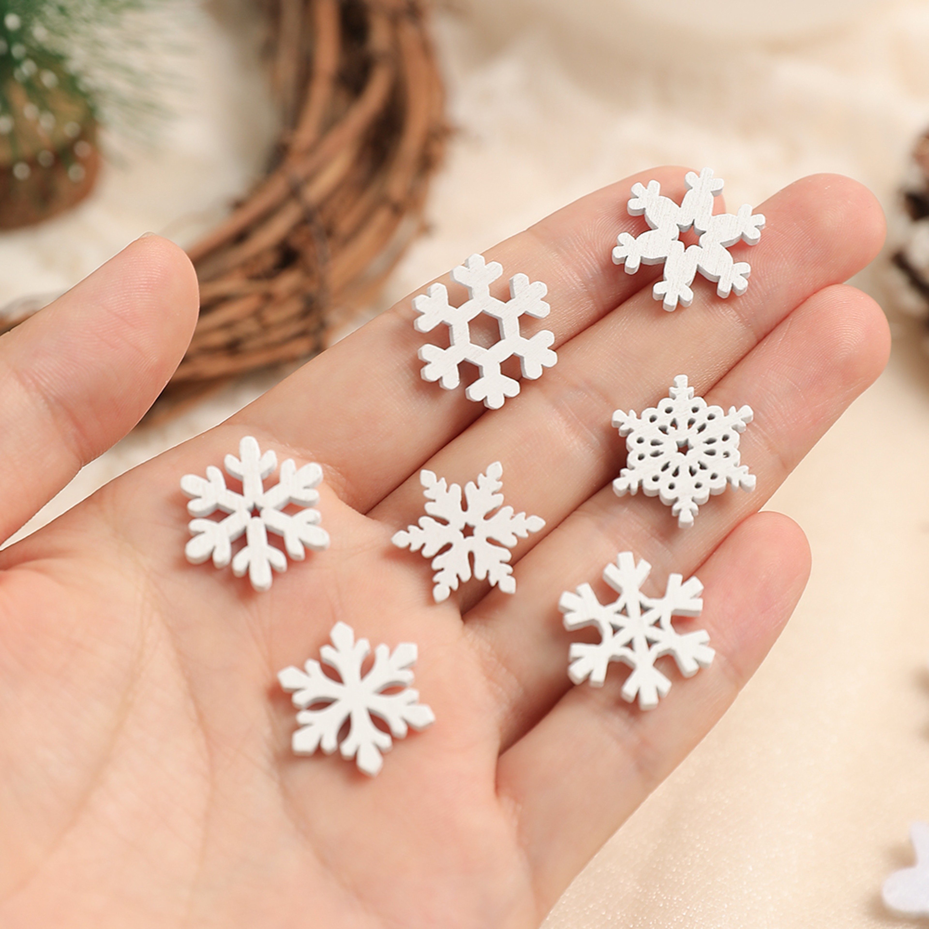 White Wooden Snowflake Christmas Tree Ornaments for Holiday Decor and DIY Gifts – view 3