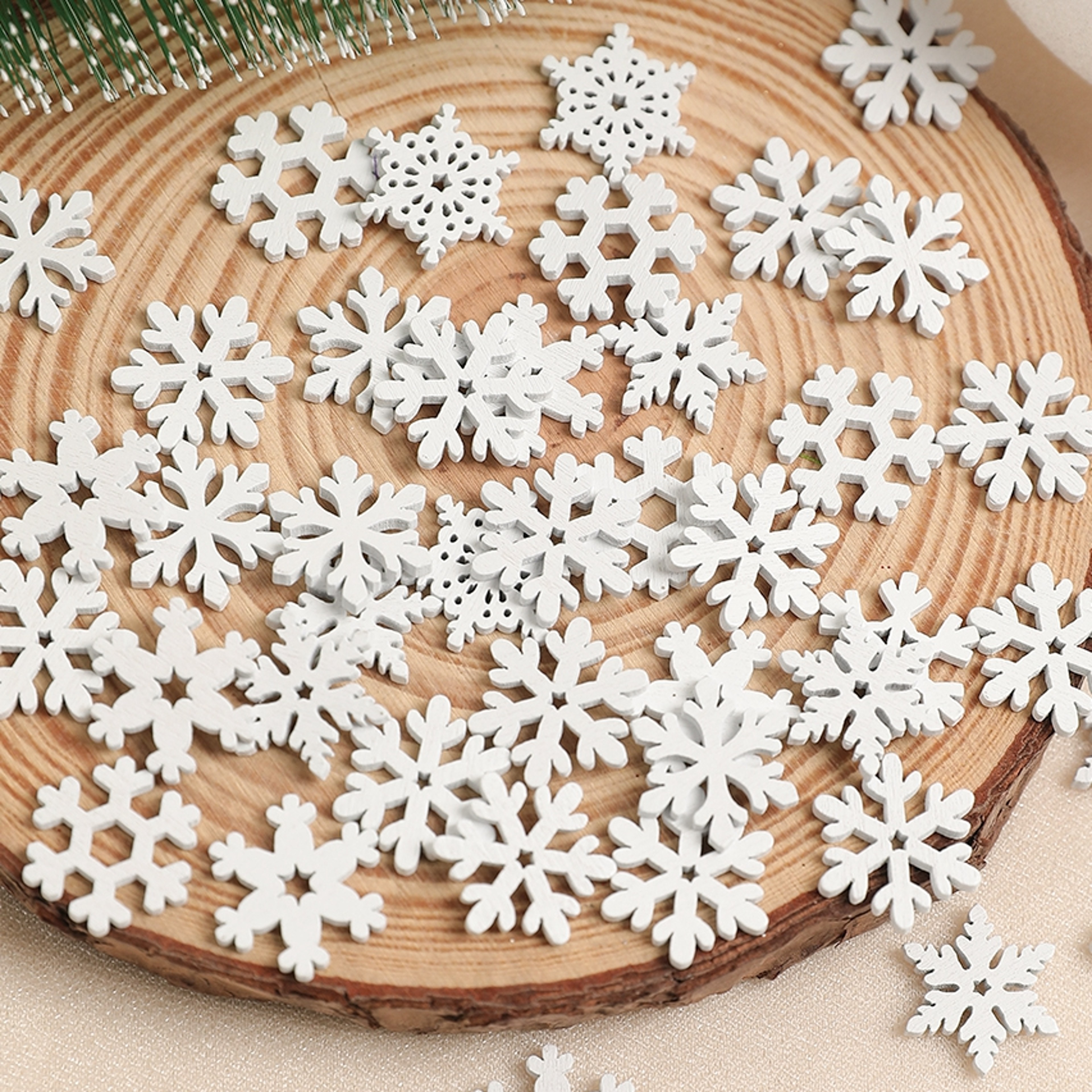 White Wooden Snowflake Christmas Tree Ornaments for Holiday Decor and DIY Gifts – view 7