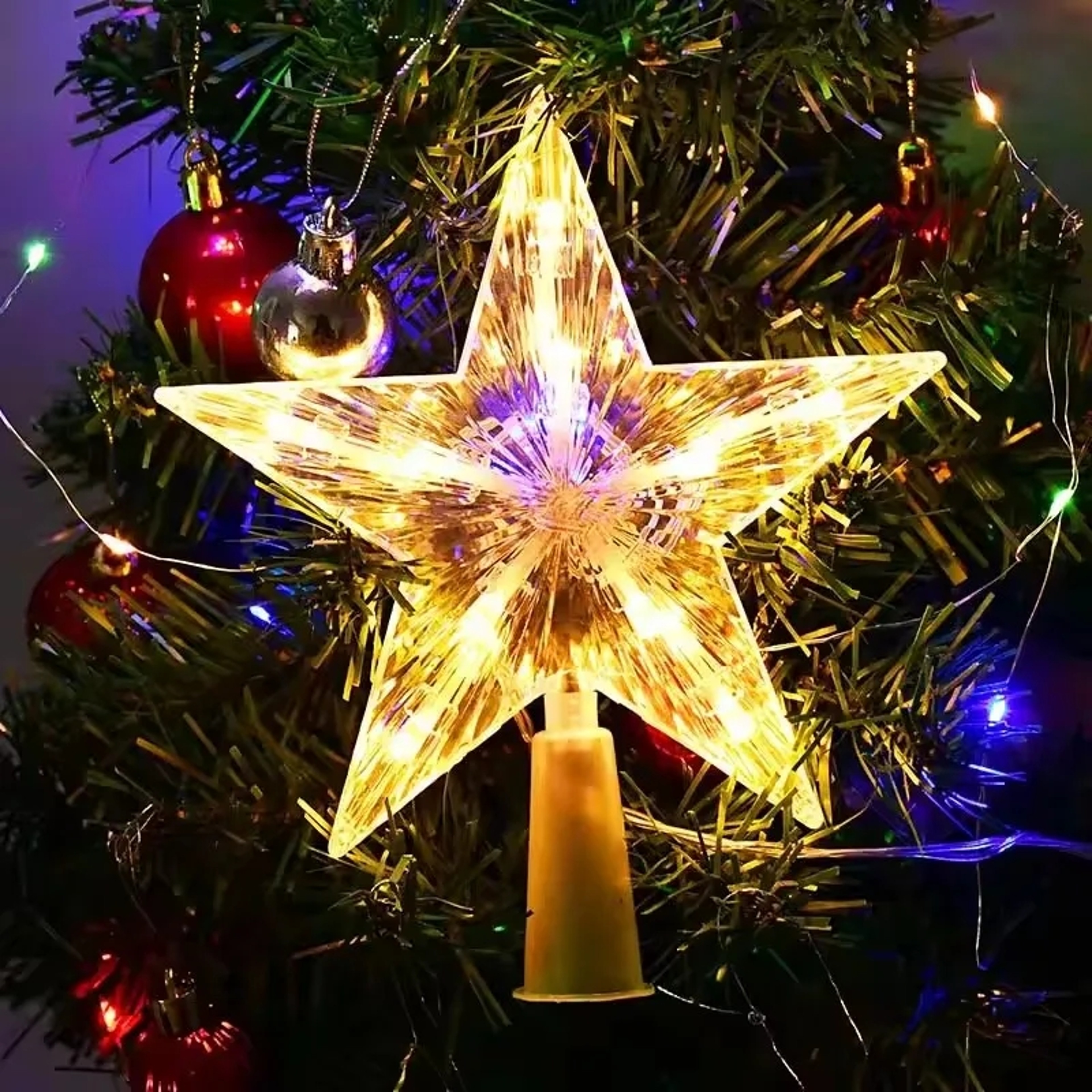 Glowing Christmas Decoration, Glitter Star Tree Topper, Shining Ornaments for Home Decor, Navidad, New Year – view 3