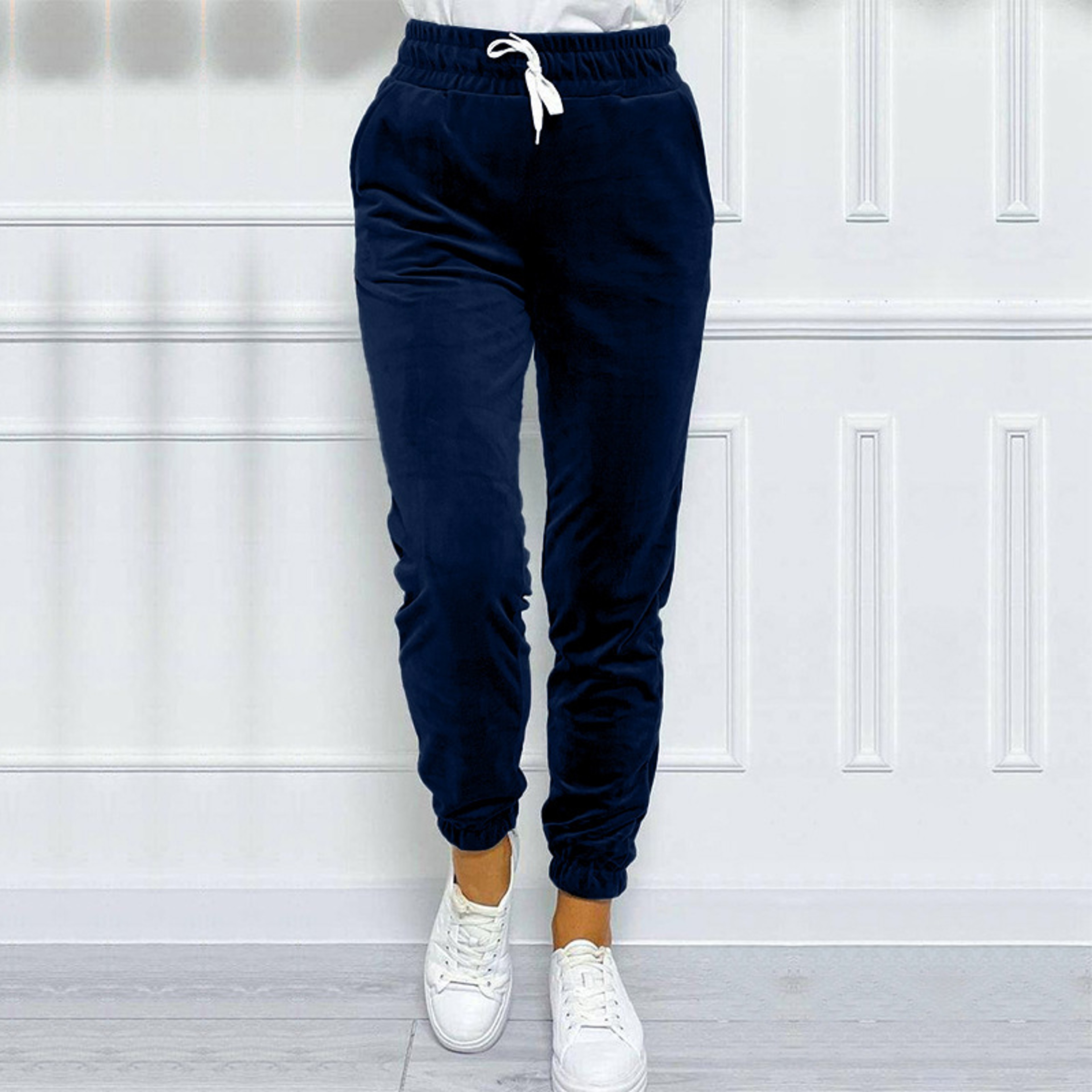 Warm Velvet Jogger Pants for Women, Solid Color, Versatile Fall and Winter Sweatpants with Drawstring – view 2