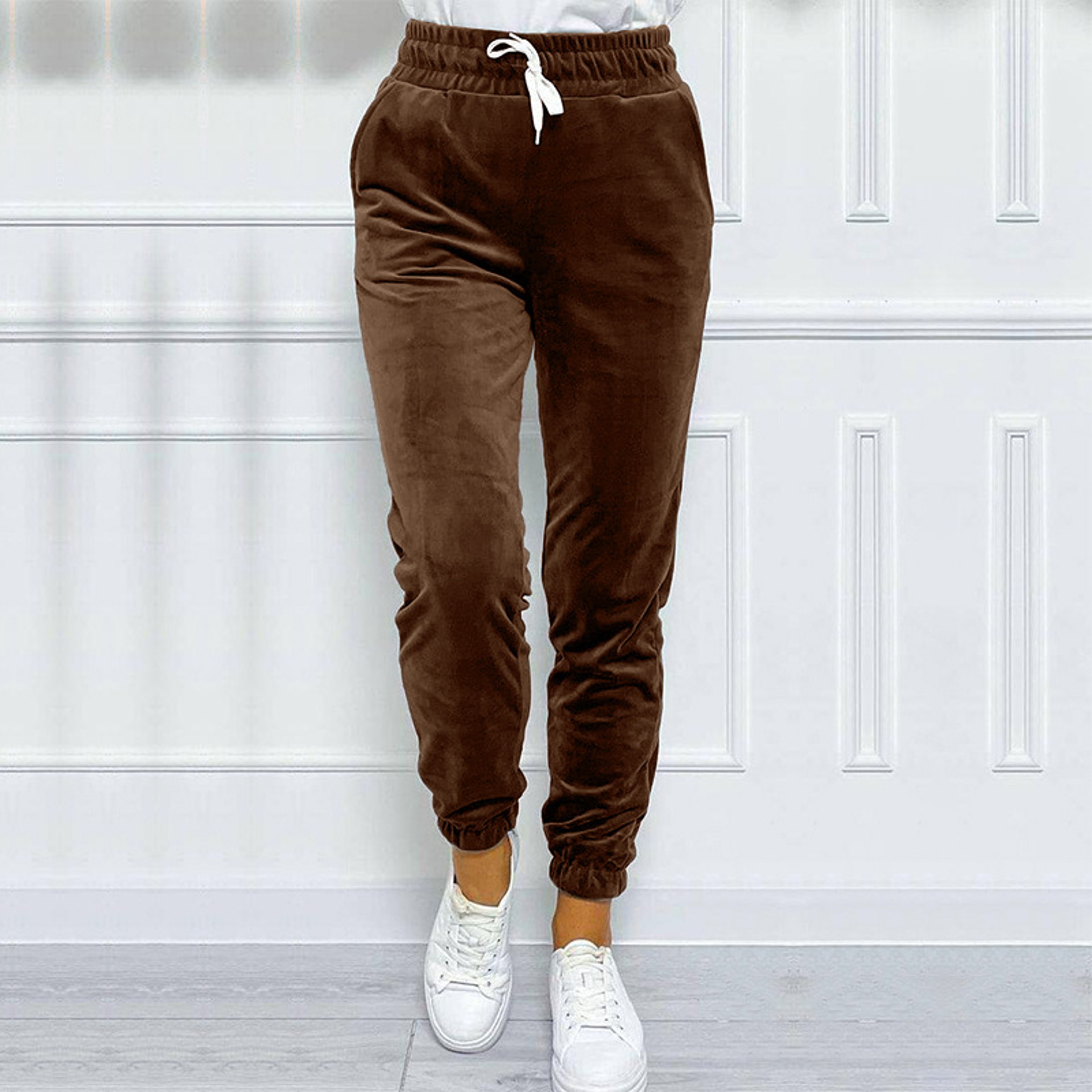 Warm Velvet Jogger Pants for Women, Solid Color, Versatile Fall and Winter Sweatpants with Drawstring – view 6