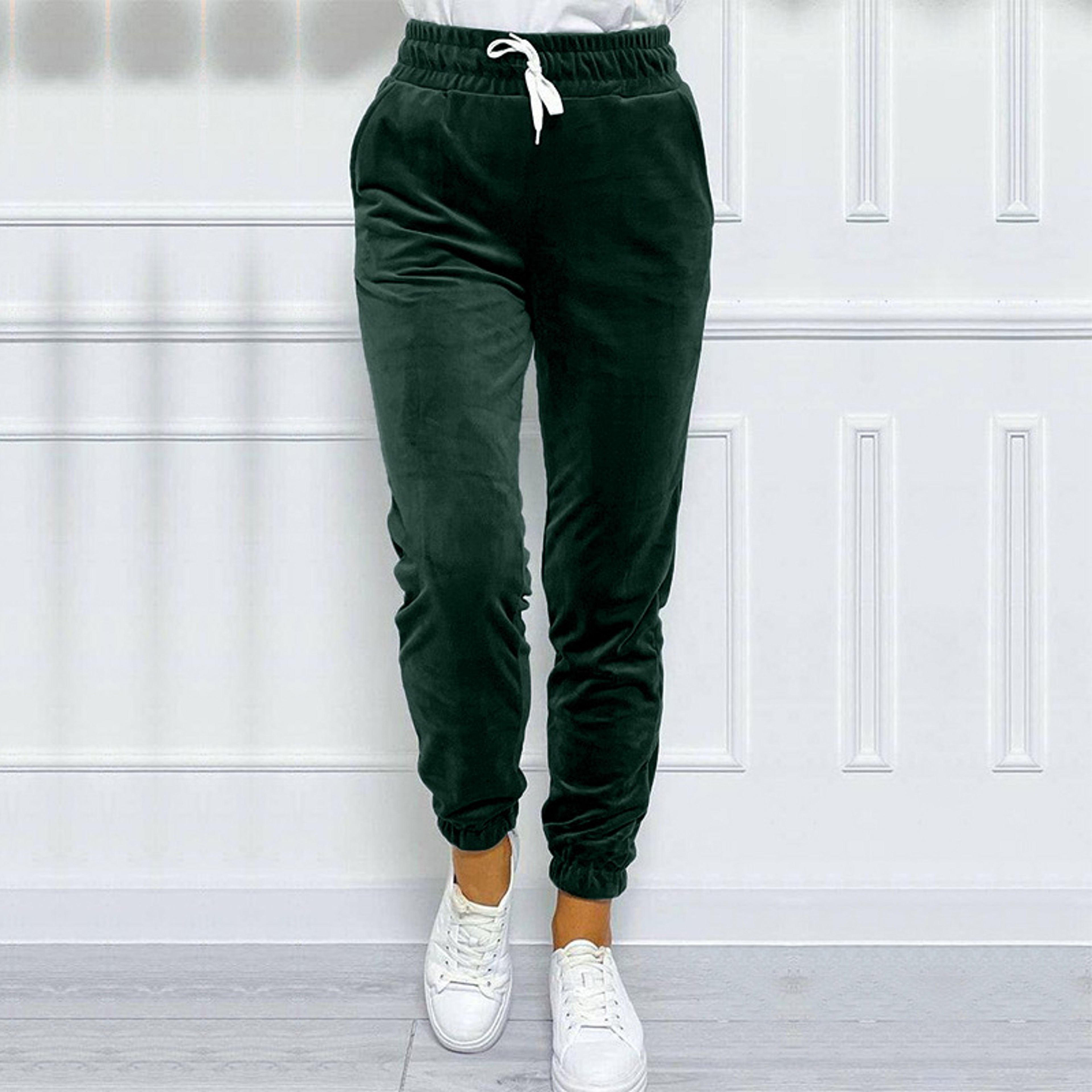 Warm Velvet Jogger Pants for Women, Solid Color, Versatile Fall and Winter Sweatpants with Drawstring – view 8