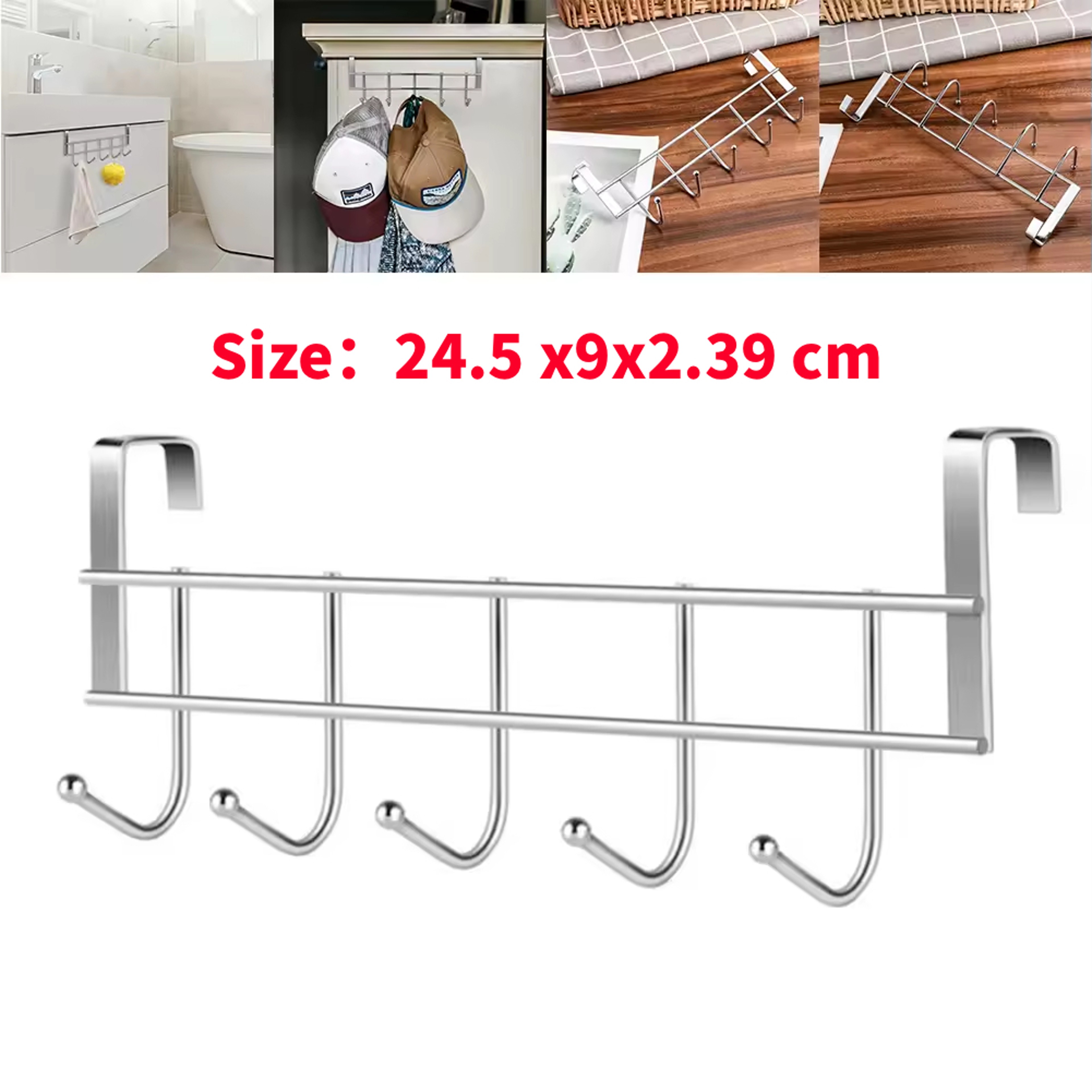 Premium Stainless Steel Over Door Hook Rack Organizer 1