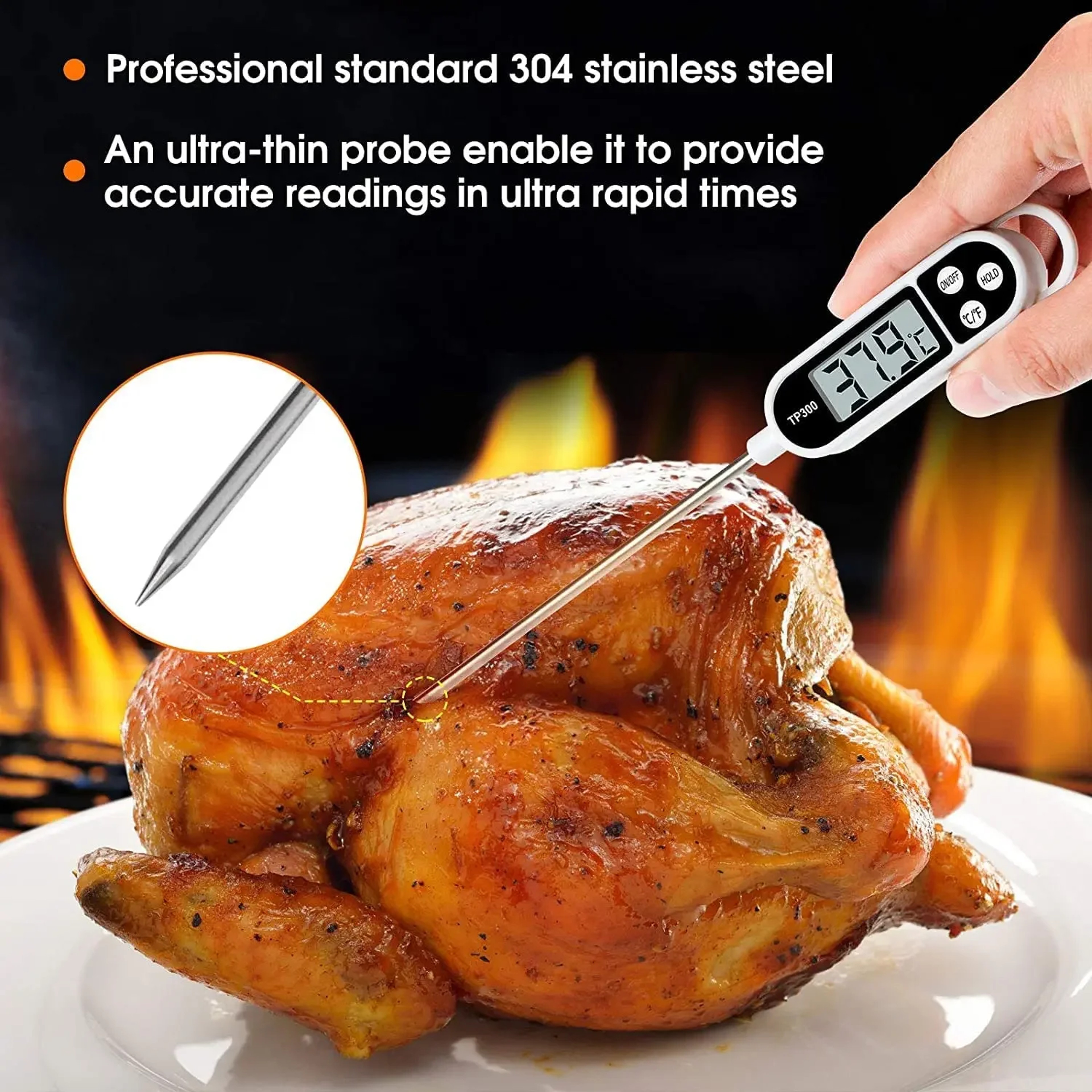 Instant Read Digital Food Thermometer Stainless Steel Cooking & Milk Temperature Probe – view 6