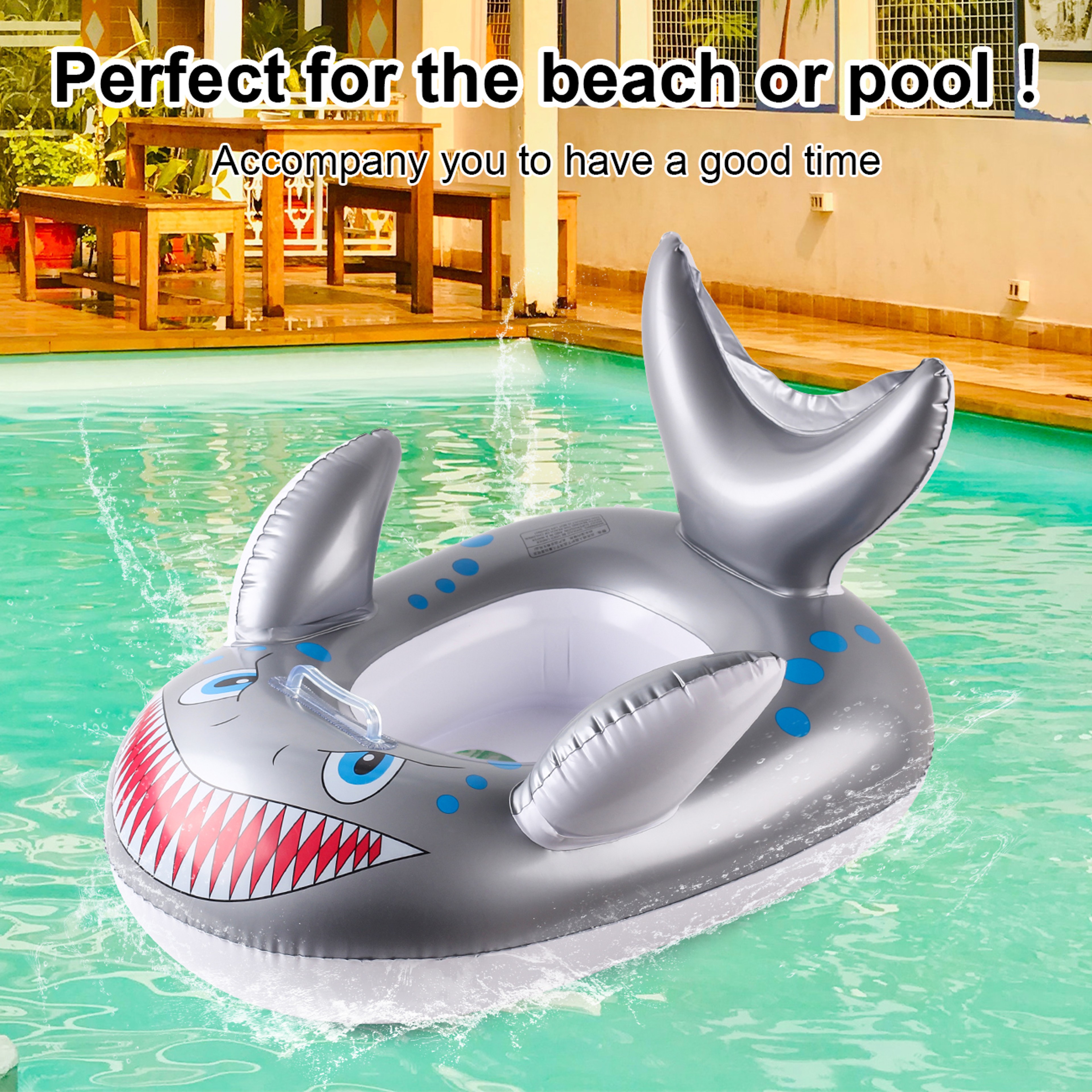 Grey Shark Inflatable Swim Ring Pool Float for Beach, Pool Parties & Summer Water Fun – view 2