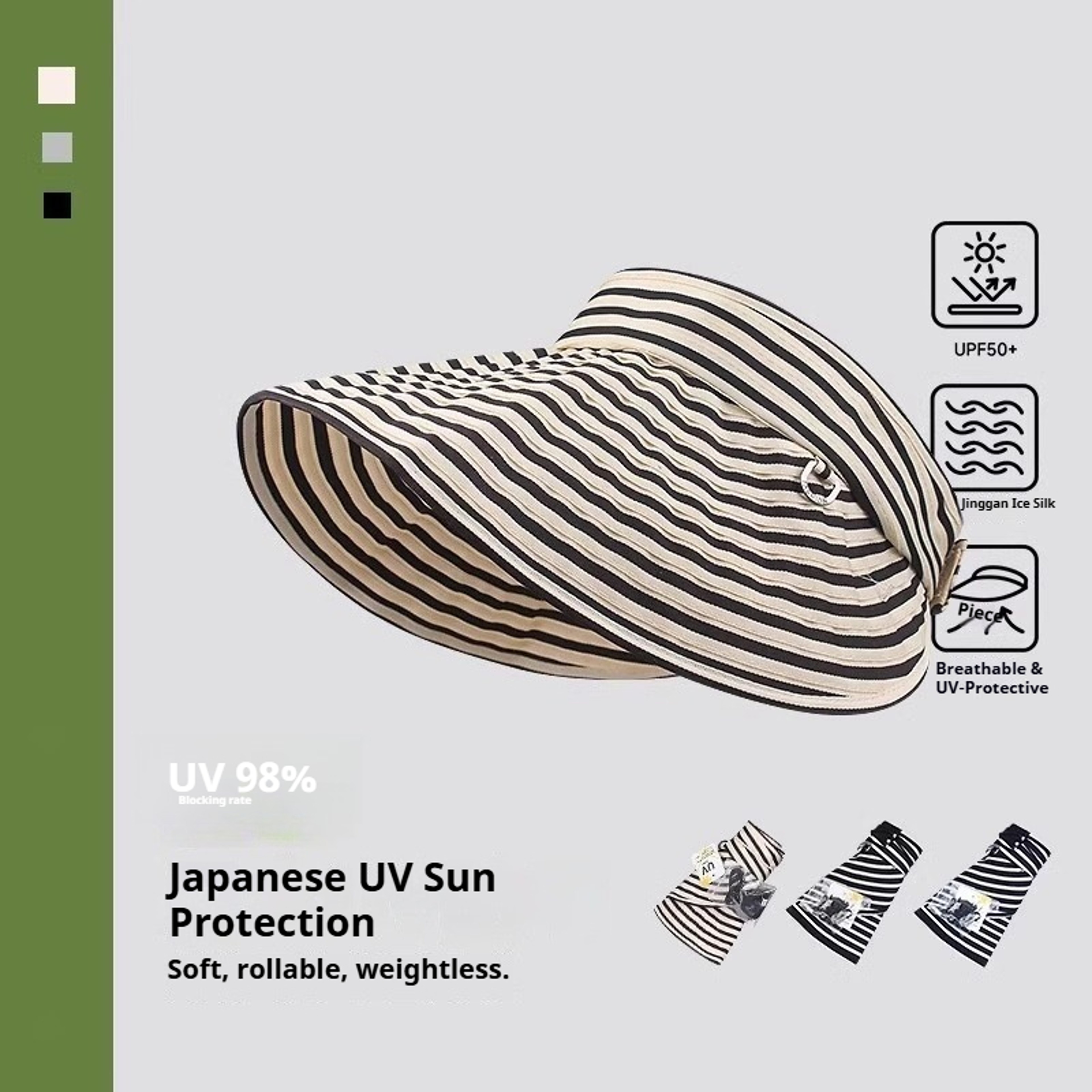 Foldable Wide Brim Sun Visor Hat For Women With UV Protection And Striped Headband 2