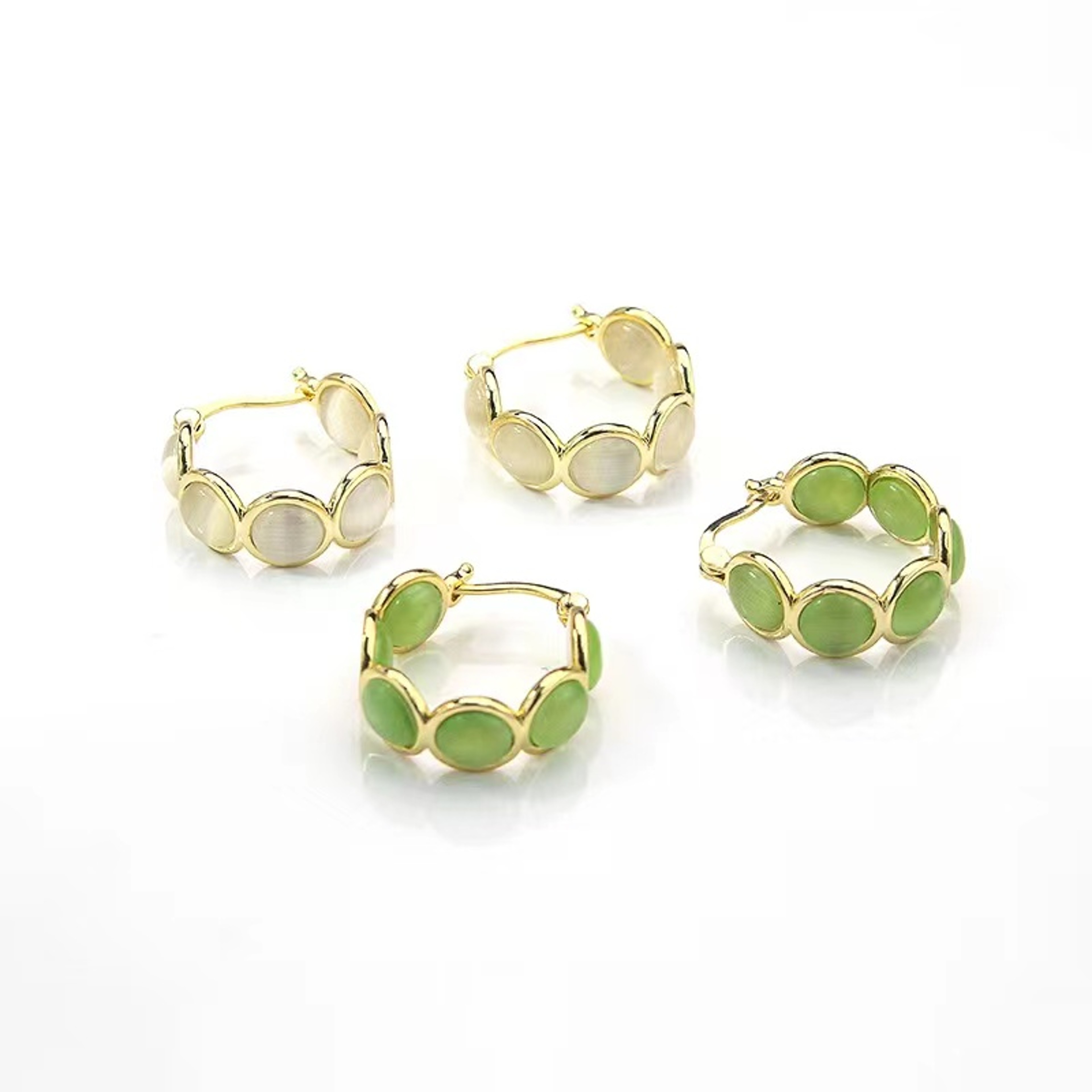 Elegant Opal Hoop Earrings for Women Korean Round Hoop Earrings with White & Green Opal Design – view 6